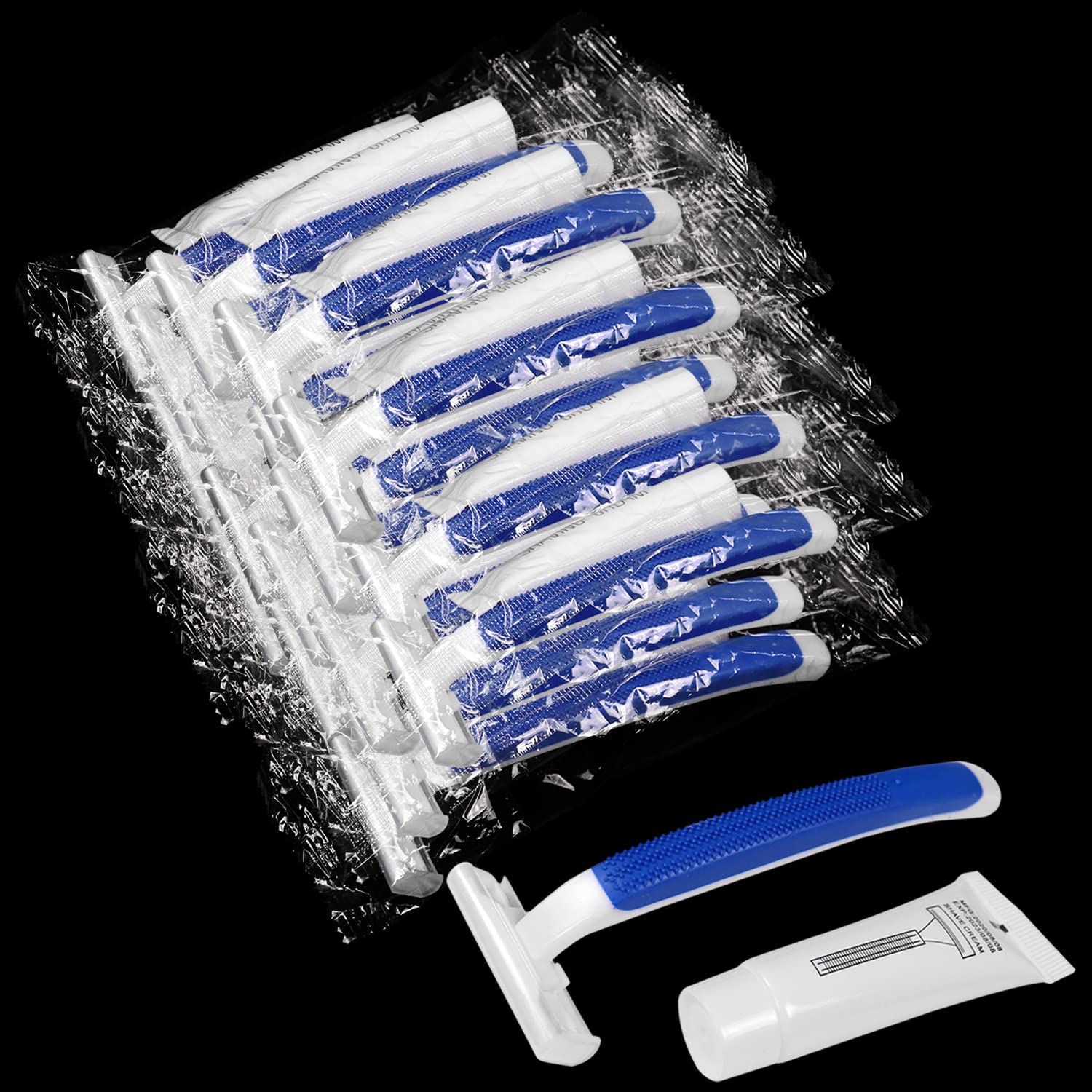 Bulk Disposable Twin Blade Razors - 30 Individually Wrapped Razors with Clear Safety Cap & Shaving Cream | Perfect for Travel, Hotels, Shelters, Homeless Care & Airbnbs