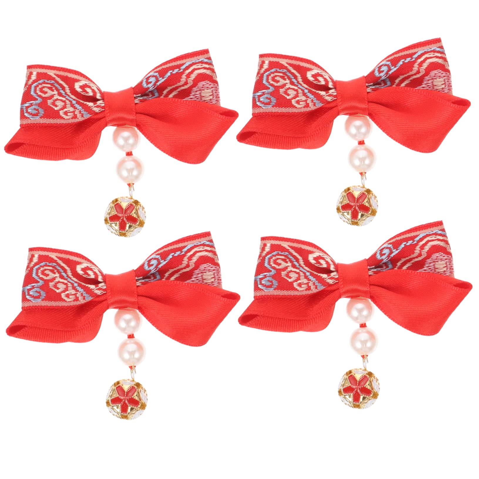 Red Hair Bows for Girls - 4pcs Tassel Hair Clips for Christmas & Parties