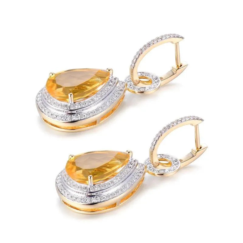 14Kt Yellow Gold Natural Pear Citrine Drop Earrings for Women - 10x14mm Yellow Citrine with Diamonds, Fine Jewelry, OL Style - Perfect for Parties, Weddings & Everyday Elegance
