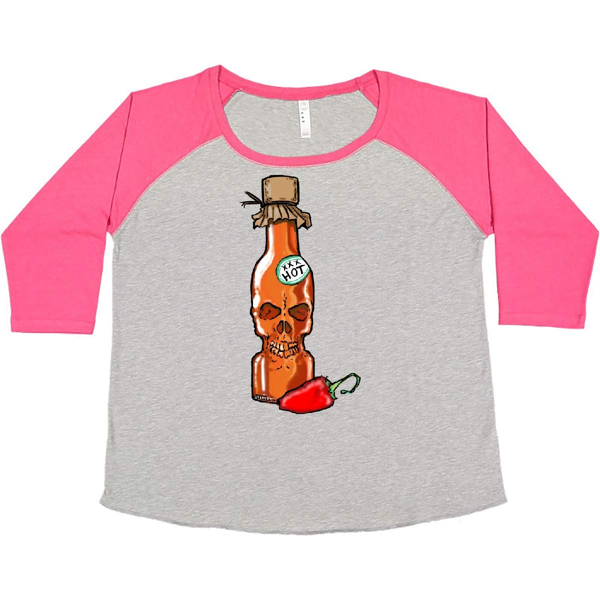 Inktastic Hot Sauce Skull Bottle with Pepper Women's Plus Size Graphic T-Shirt - Perfect for Casual Wear, Halloween Costumes & Hot Sauce Lovers