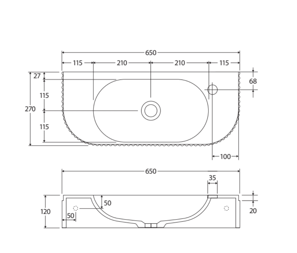 Fienza CSB310 Minka Solid Surface Wall Mount Bathroom Sink - No Tap Hole - Modern Vanity Basin for Powder Room, Guest Bath & Small Spaces