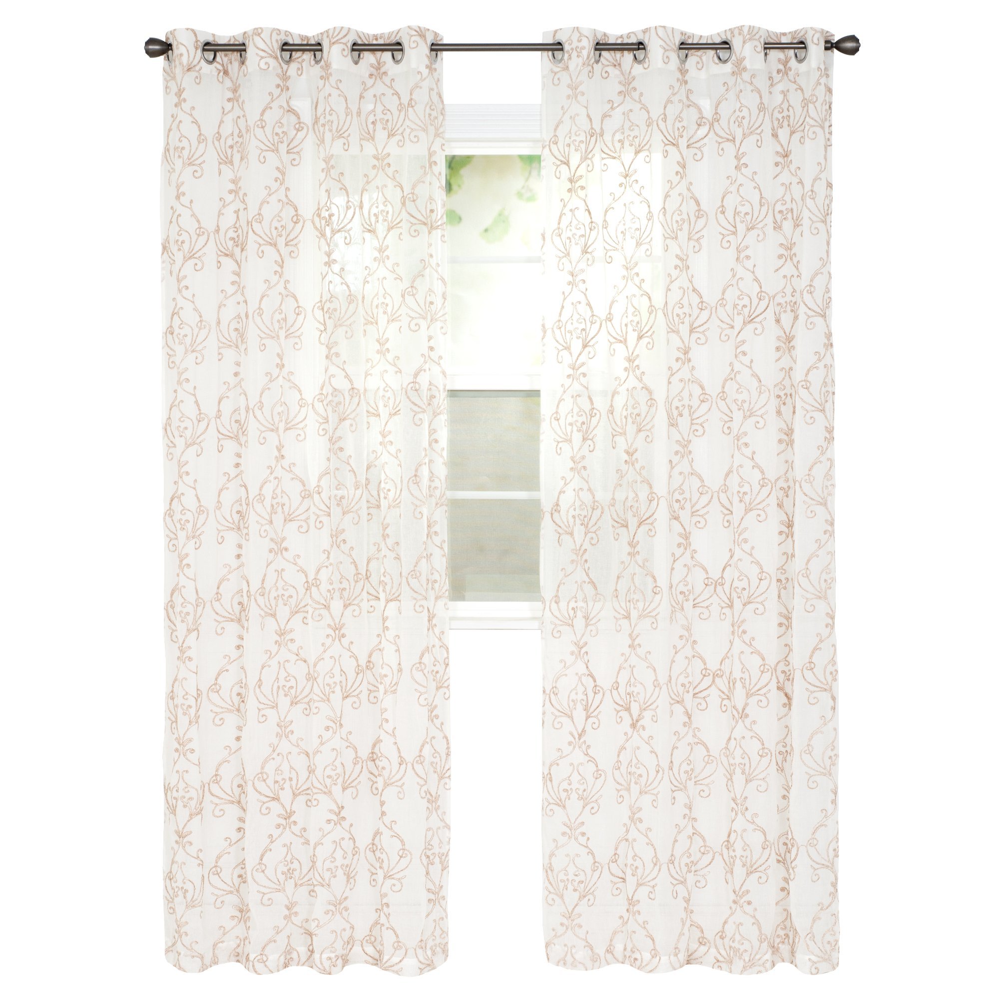 Bedford Home Valencia Embroidered Taupe Curtains 108 Inch - Elegant Window Treatments for Living Room & Bedroom