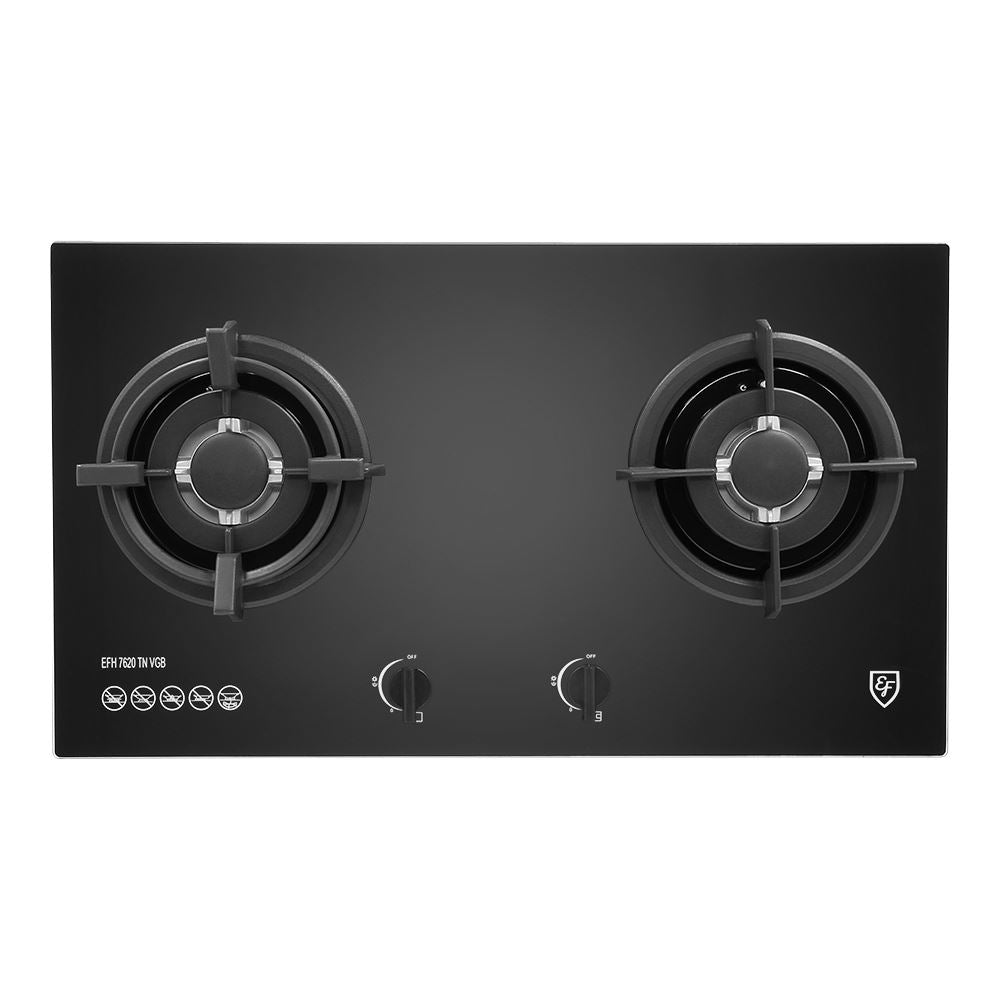 EF 90cm Stainless Steel Chimney Hood CK Fino SS with EFH 7620 TN VGB Glass Hob - Modern Kitchen Ventilation for Home Cooking & Baking