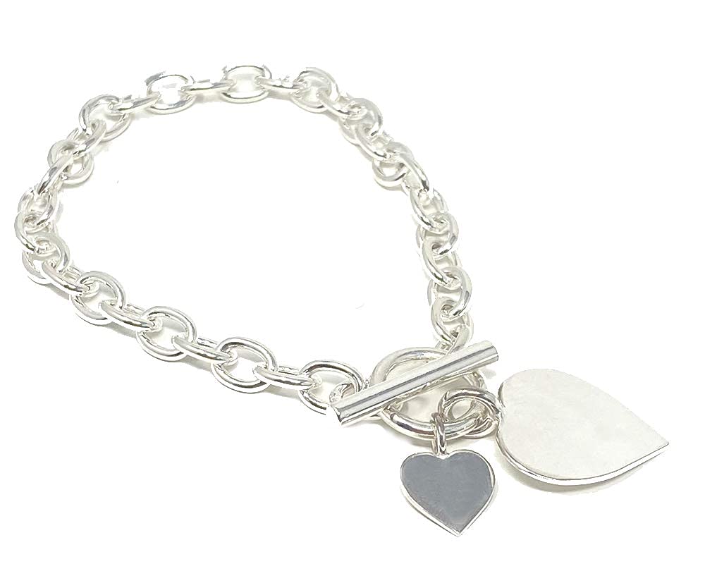Strictly Gifts Sterling Silver Double Heart Charm Bracelet with Adjustable Toggle Clasp - Perfect for Valentine's Day Gifts, Anniversary Presents & Everyday Elegant Wear