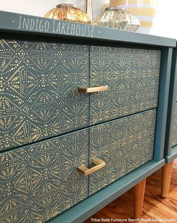 Tribal Batik Furniture Stencil - Handmade Wooden Stencils for DIY Furniture Painting & Home Decor | Perfect for Cabinets, Tables, and Wall Art Projects
