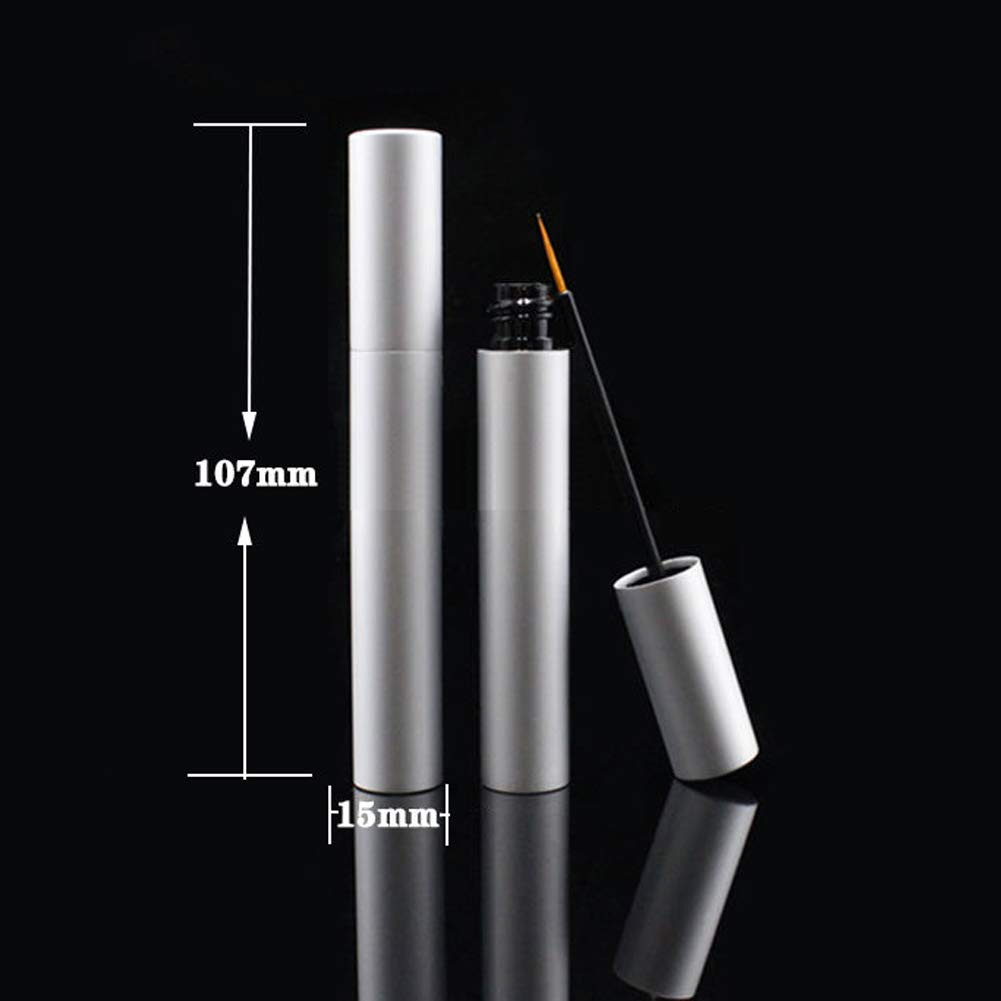 4 Pack 5ml Refillable Aluminum Eyeliner Tubes with Brush - Matte Silver Eyelash Growth Oil & Mascara Bottles, Includes 2 Mini Funnels for Easy Refilling | Perfect for DIY Beauty, Travel & Professional Salon Use