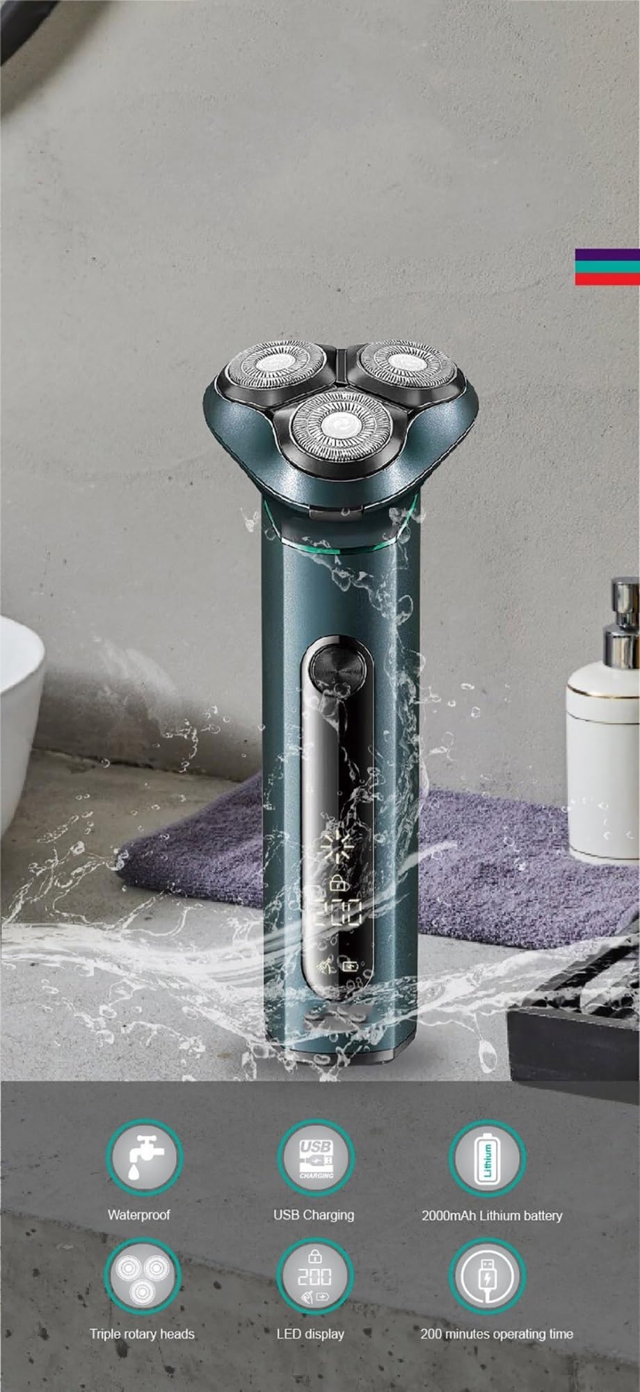 Professional Electric Head Shaver for Men - Waterproof Rotary 3D Floating Razor with Beard Trimmer | Smooth Shaving for Bald Head & Facial Hair | Perfect for Travel, Gym & Daily Grooming Routine