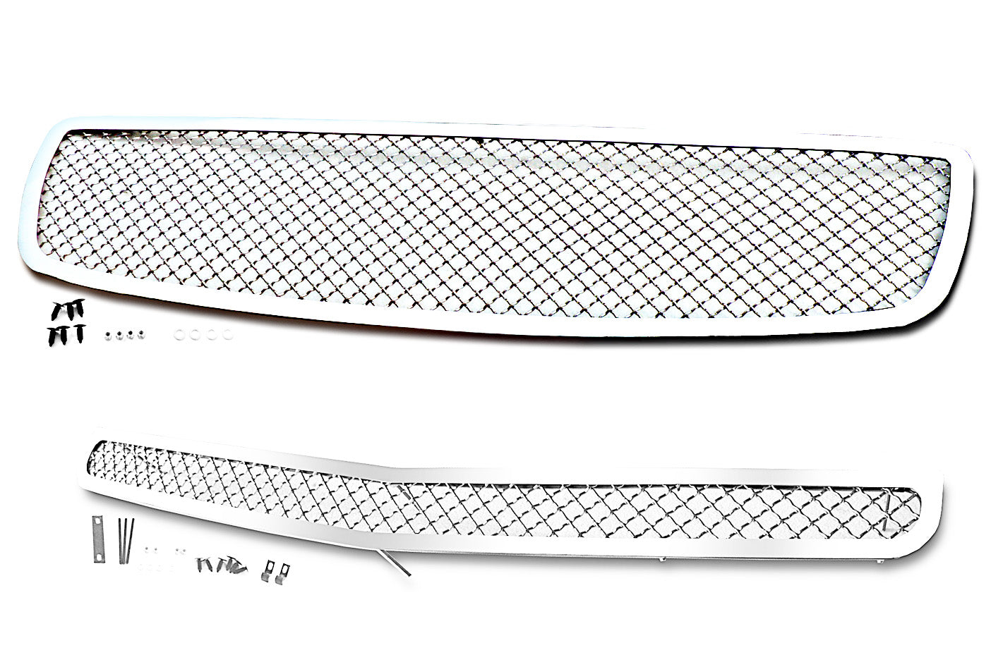 Polished Stainless Steel Mesh Grilles for 2006-2010 Dodge Charger - Upper & Lower Grilles with 2.5mm Mesh | Durable & Stylish Upgrade for Car Front End Protection & Custom Look