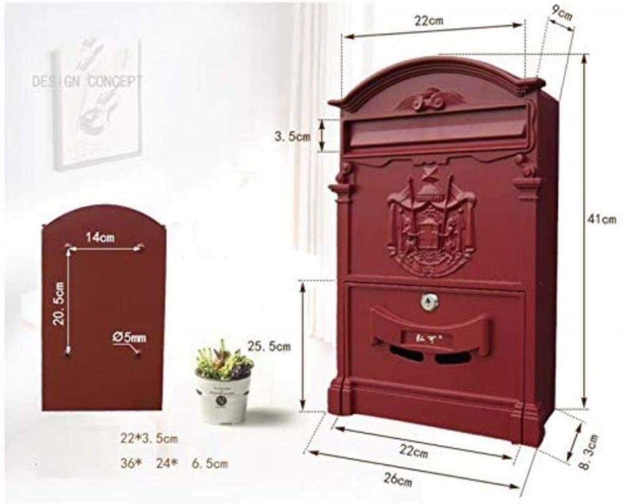 **Waterproof Wall Mounted Mailbox with Lock - Outdoor Villa Letter Box in Black & Gold - Secure Mail Collection for Homes, Apartments & Offices**