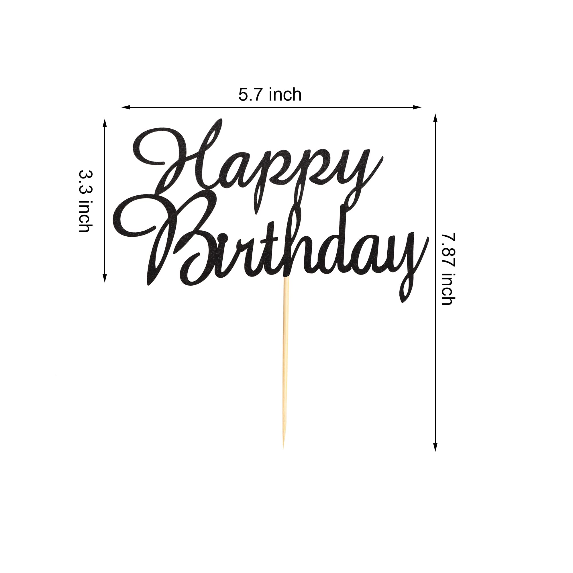 Happy Birthday Cake Topper Set - Black Glitter Cake Decorations for Kids & Adults | Birthday Party Supplies for Cakes, Cupcakes & Desserts