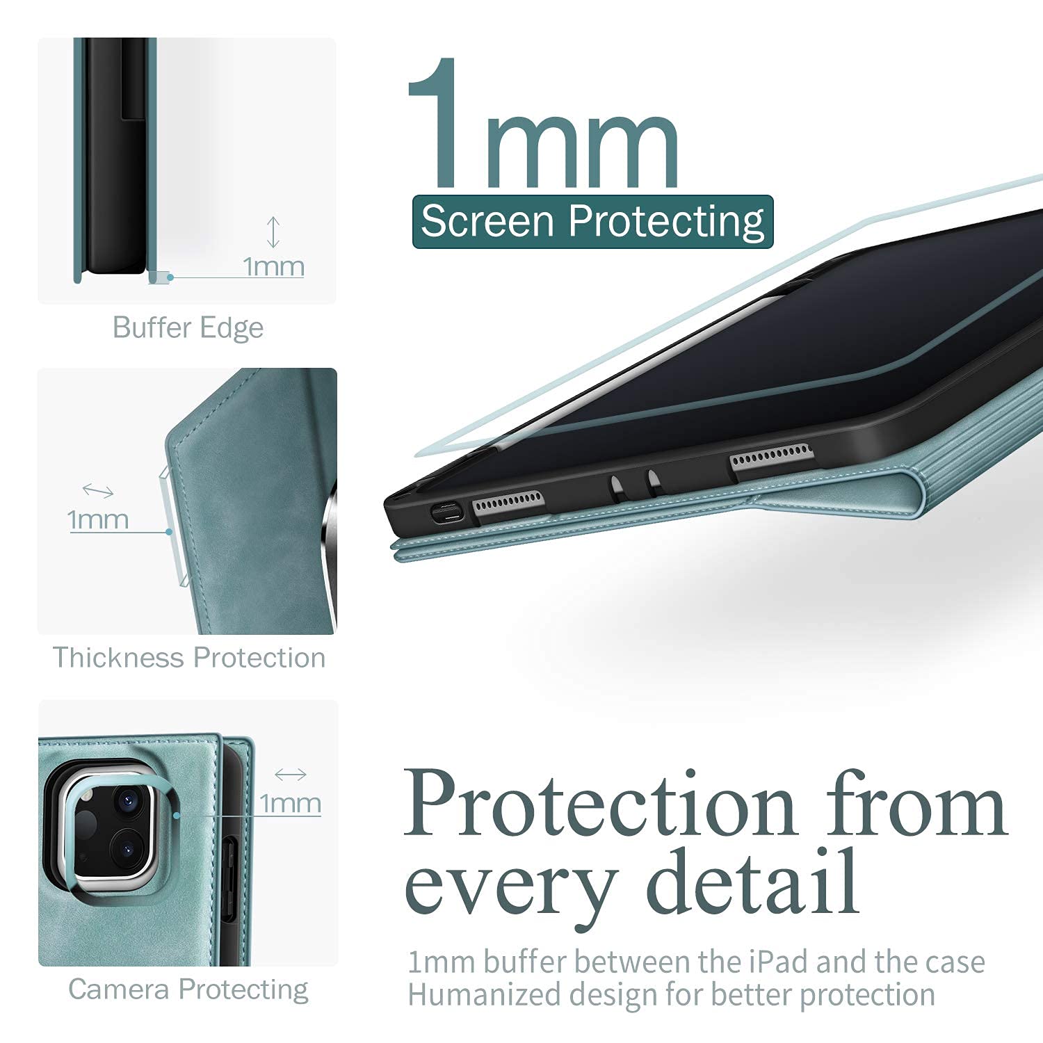 Premium PU Leather iPad Pro 11 Inch Case (2022/2021/2020/2018 Models) with Apple Pencil Holder & Auto Sleep/Wake - Light Blue Protective Cover for Work, School & Travel