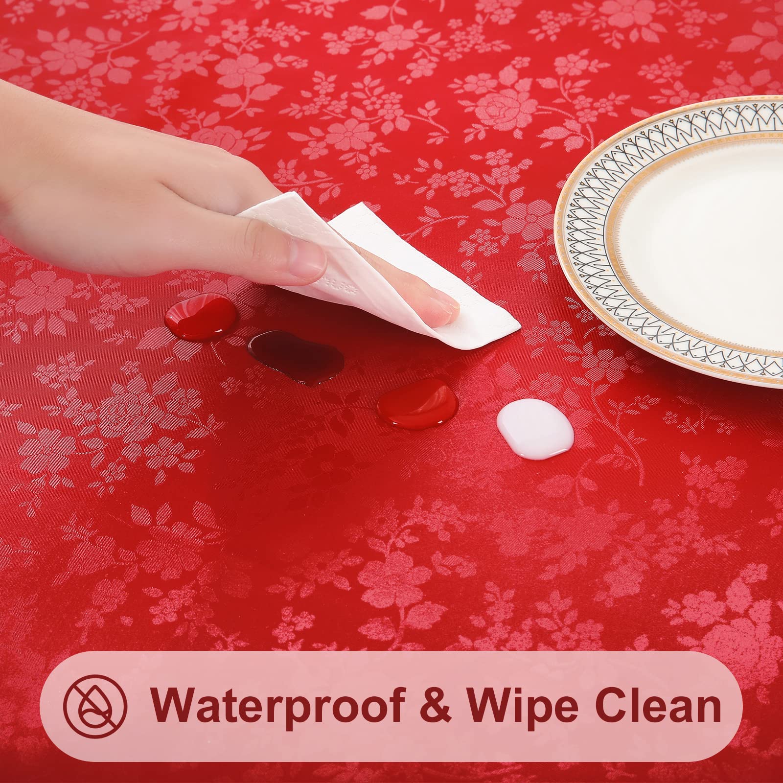 Smiry Waterproof Heavy Duty Vinyl Tablecloth - Wipeable, Washable Rectangle Table Cover for Kitchen, Dining Room, Party, and Outdoor Events (Red, 60