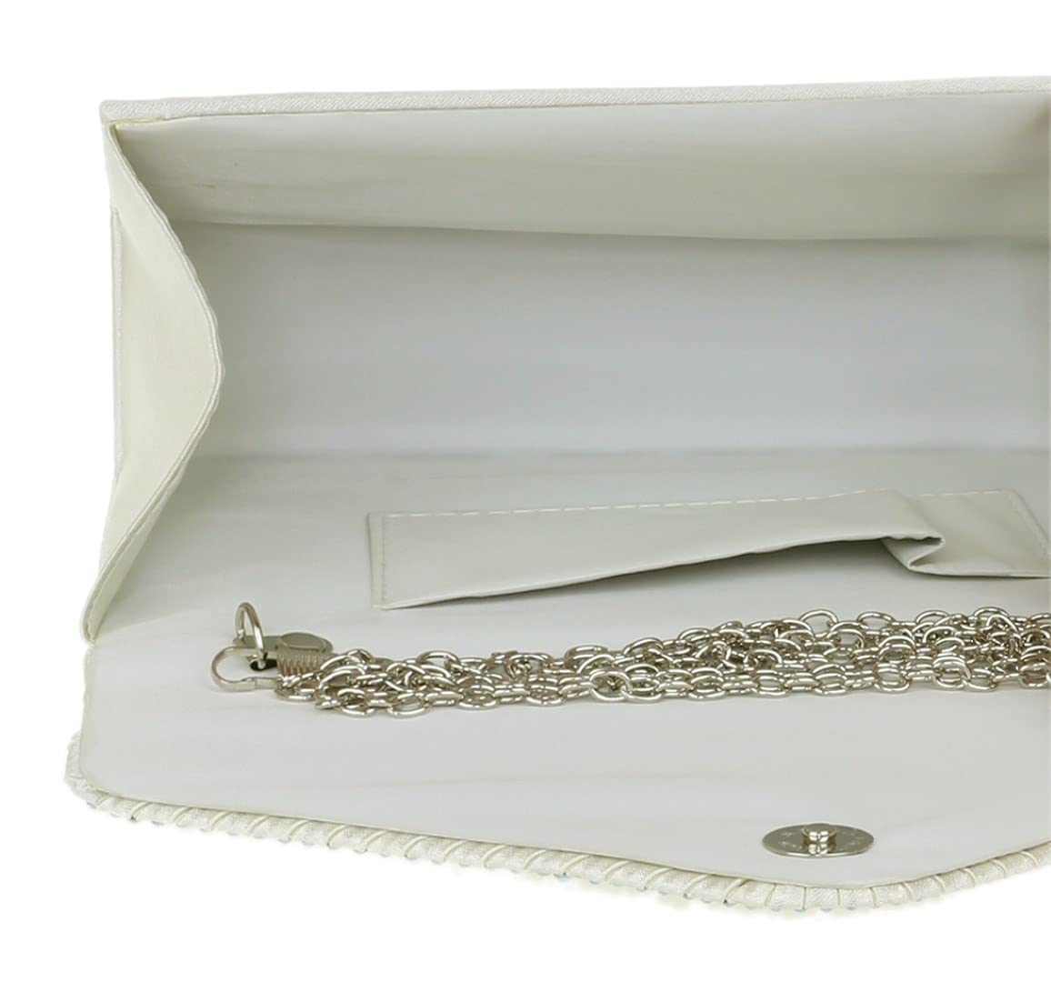Elegant Pleated Satin Clutch Bag with Diamante Shoulder Chain - Women's Formal Evening Purse for Prom, Wedding, Party & Special Occasions
