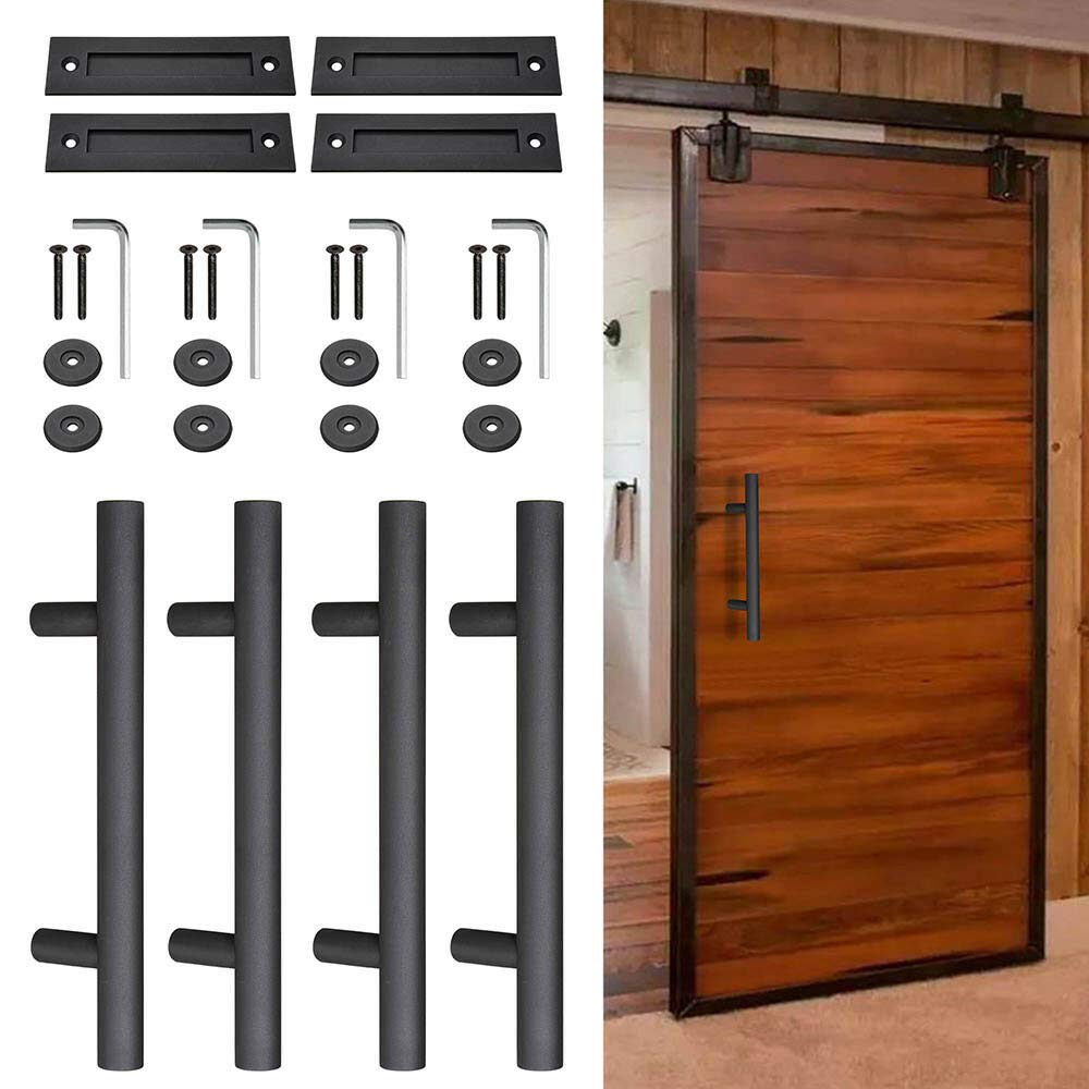 AplusChoice 4-Pack Black Matte Cast Iron Sliding Barn Door Pull Flush Handle Hardware Set - Rustic Farmhouse Style for Closet, Pantry & Room Divider Doors