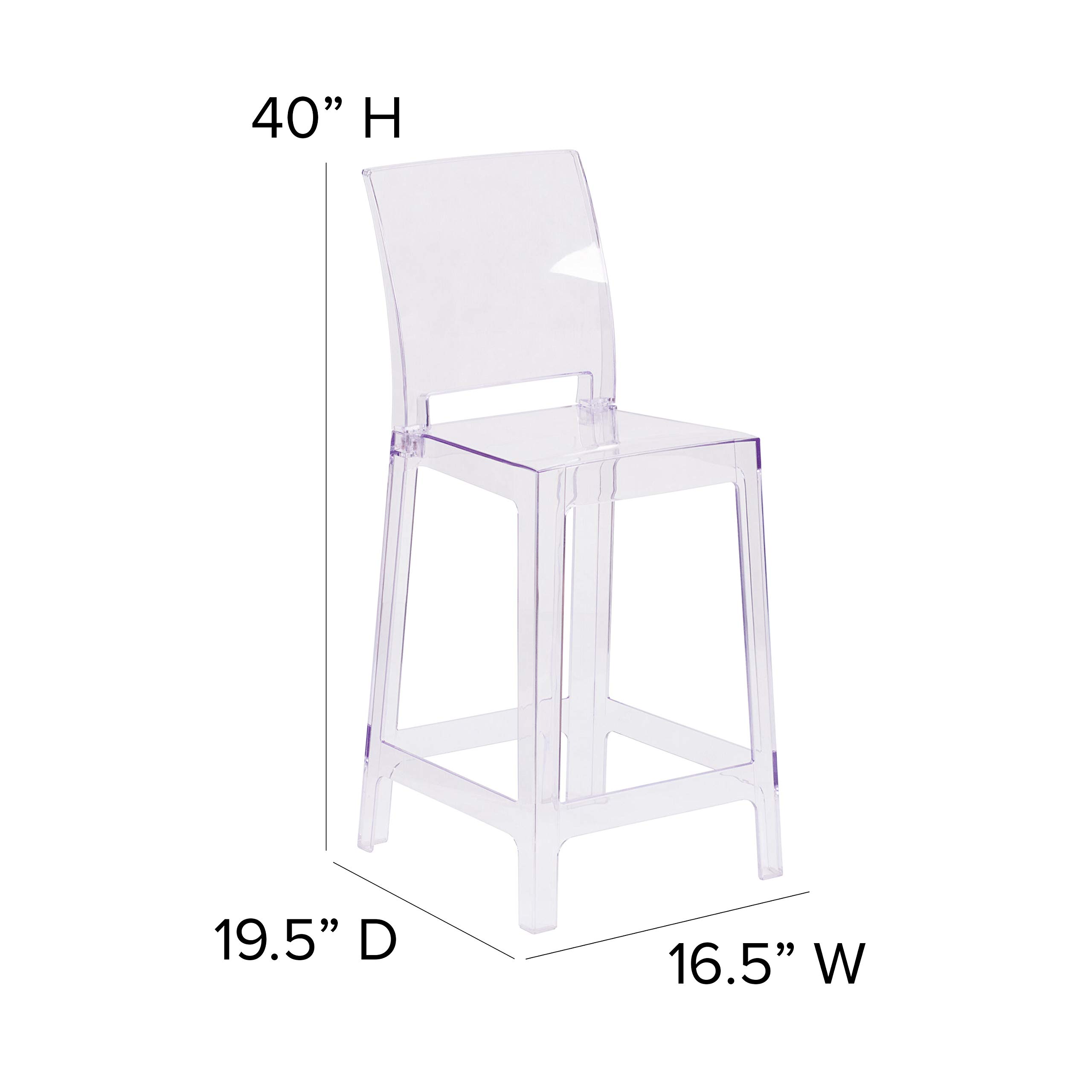 Transparent Crystal Ghost Counter Stool with Square Back - Modern Bar Stool for Kitchen Island, Dining Room, and Home Decor