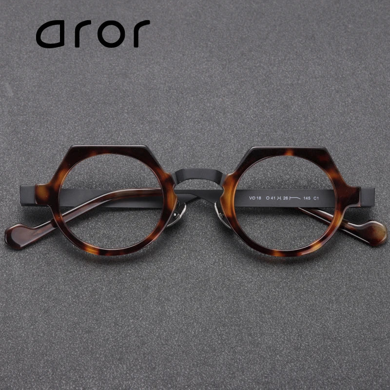 Aror Unisex Full Rim Flat Top Round Acetate Alloy Eyeglasses 94008 - Stylish Retro Frame for Men & Women - Perfect for Reading, Working, and Fashion Accessories