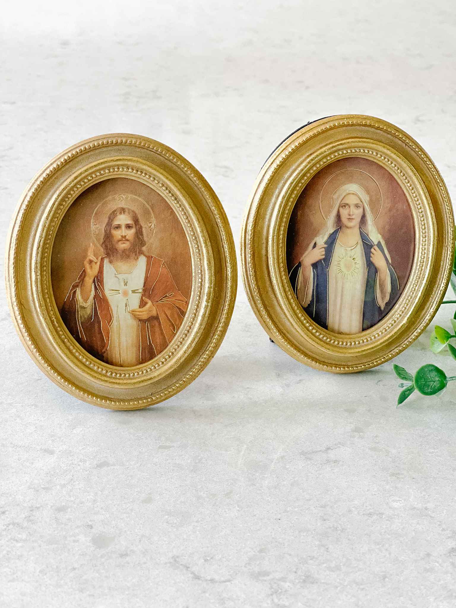 Sacred Heart & Immaculate Heart Framed Religious Art Set - Catholic Home Decor for Wall, Prayer Room & Church Altar