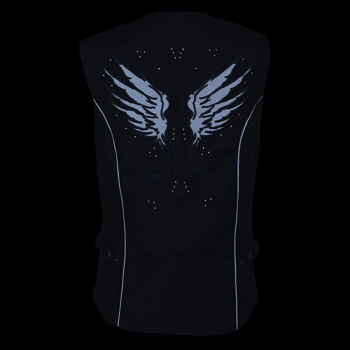 Milwaukee Leather SH1955 Women's Black Textile Vest with Wing Embroidery - Stylish Motorcycle Riding Gear for Ladies Biker Fashion