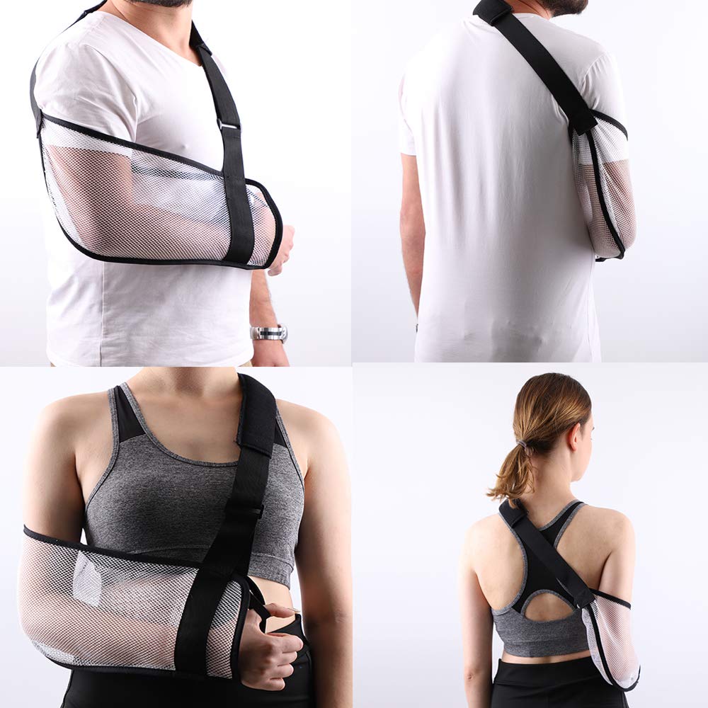 Post-Surgery Shoulder Sling - Breathable Mesh Arm Support Brace for Rotator Cuff Recovery - Adjustable Shoulder Immobilizer for Men & Women (White) - Ideal for Showering, Bathing & Daily Mobility After Shoulder Surgery