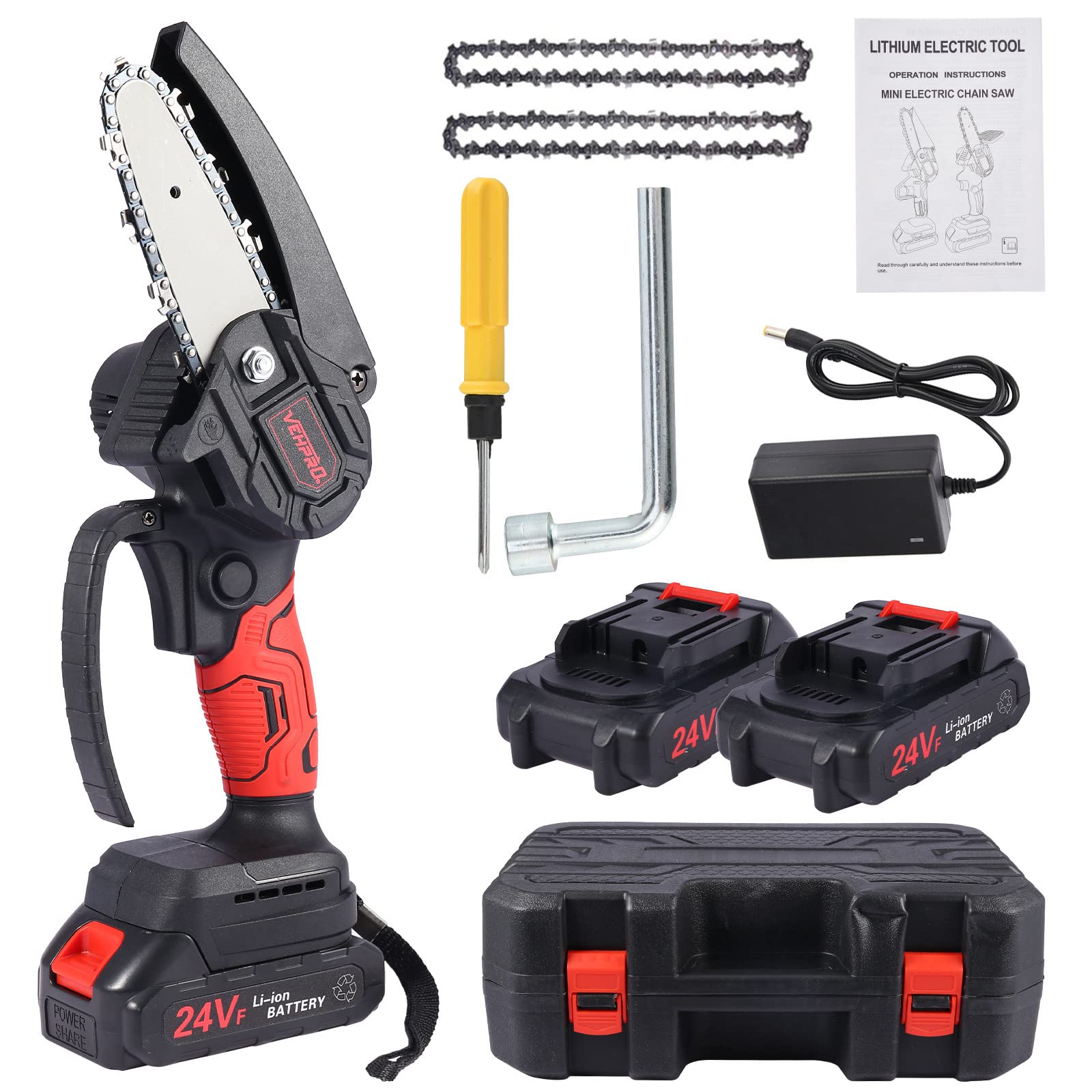 Boddenly Mini Cordless Chainsaw - 4 Inch One-Hand Electric Chainsaw for Women, Lightweight Battery-Powered Chainsaw with Rechargeable Battery & Charger Kit, Perfect for Tree Trimming, Gardening, and DIY Home Projects