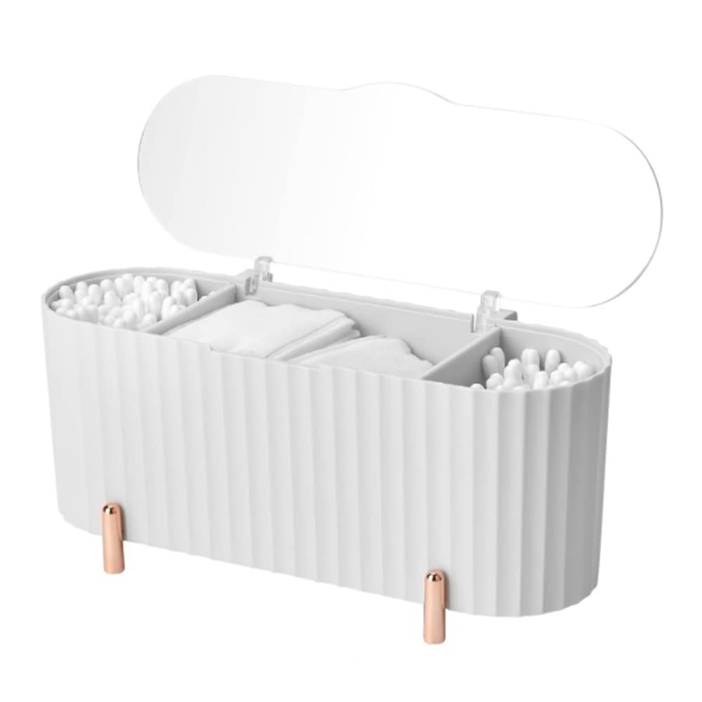3-Compartment Makeup Organizer & Storage Container - ABS Plastic Cotton Pads & Swab Holder Dispenser for Bathroom, Dresser & Bedroom (White) | Perfect for Vanity Organization & Travel Cosmetic Storage