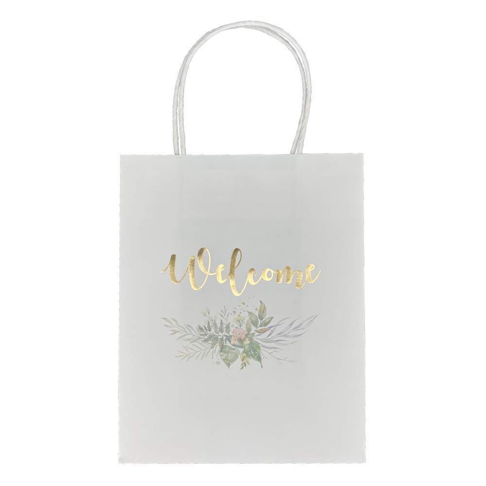 Eco-Friendly White Welcome Gift Bags with Handles - 24 Pack for Weddings, Parties & Earth Day Events | Reusable Paper Shopping Bags for Wedding Favors, Thank You Gifts & Corporate Giveaways
