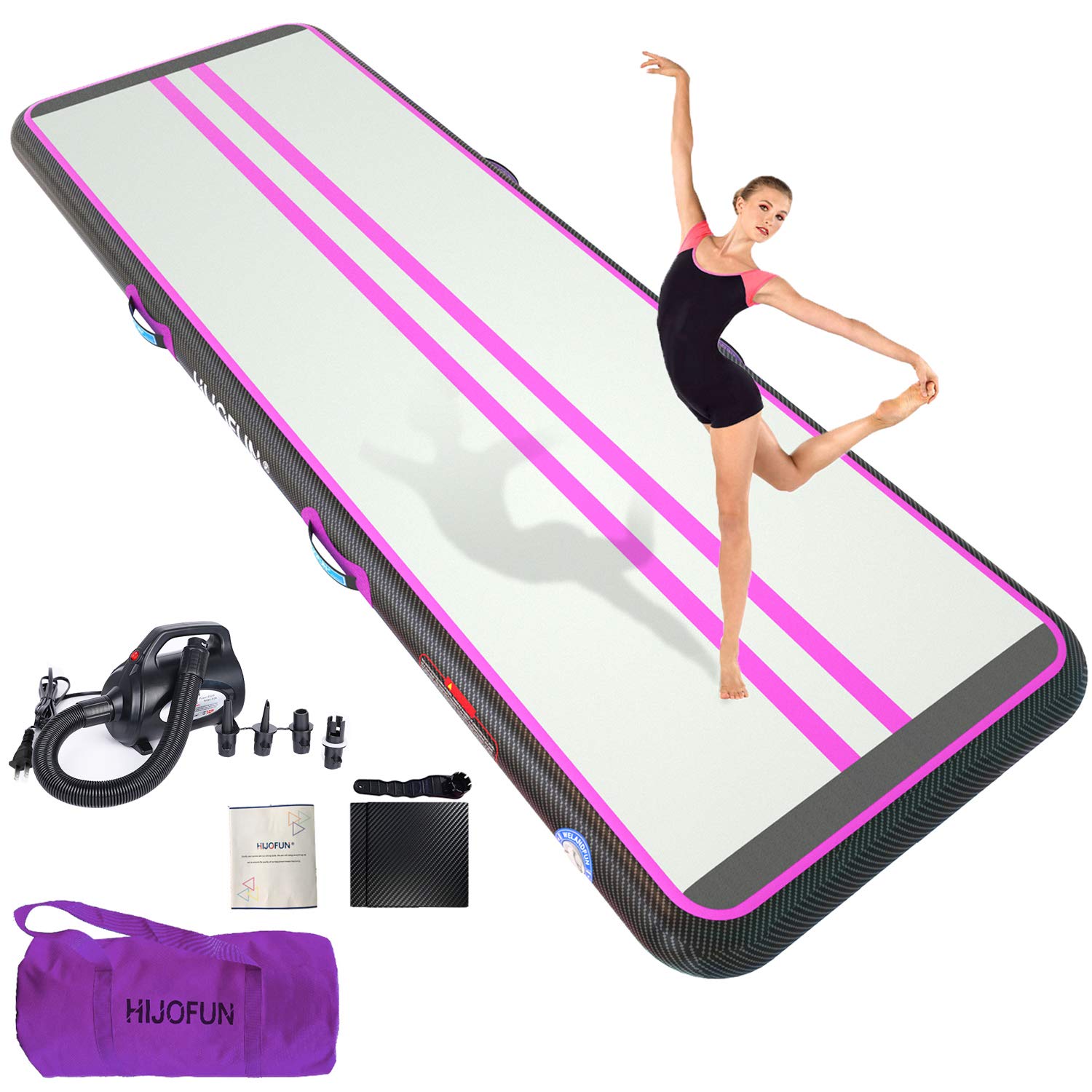 Premium Inflatable Air Tumbling Mat for Gymnastics - 6.6ft to 26ft Length, 4/8 Inches Thick, 3.3ft/6.6ft Wide - Kids Home Training, Yoga & Fitness Mat with Pump - Perfect for Indoor/Outdoor Practice, Backyard Play & Gym Use