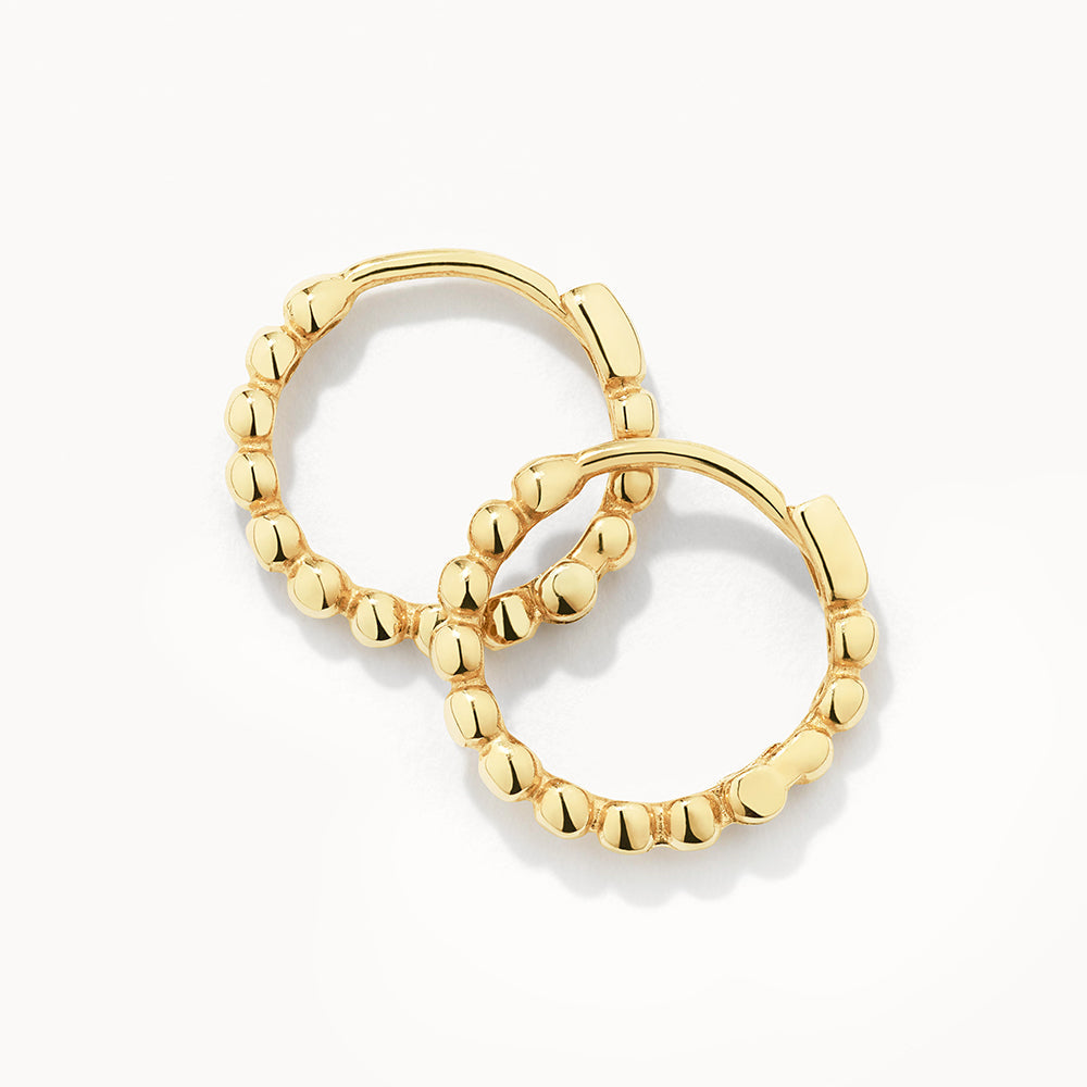 10k Gold Beaded Huggie Earrings - Elegant & Dainty Hoop Earrings for Women, Perfect for Everyday Wear, Parties & Special Occasions