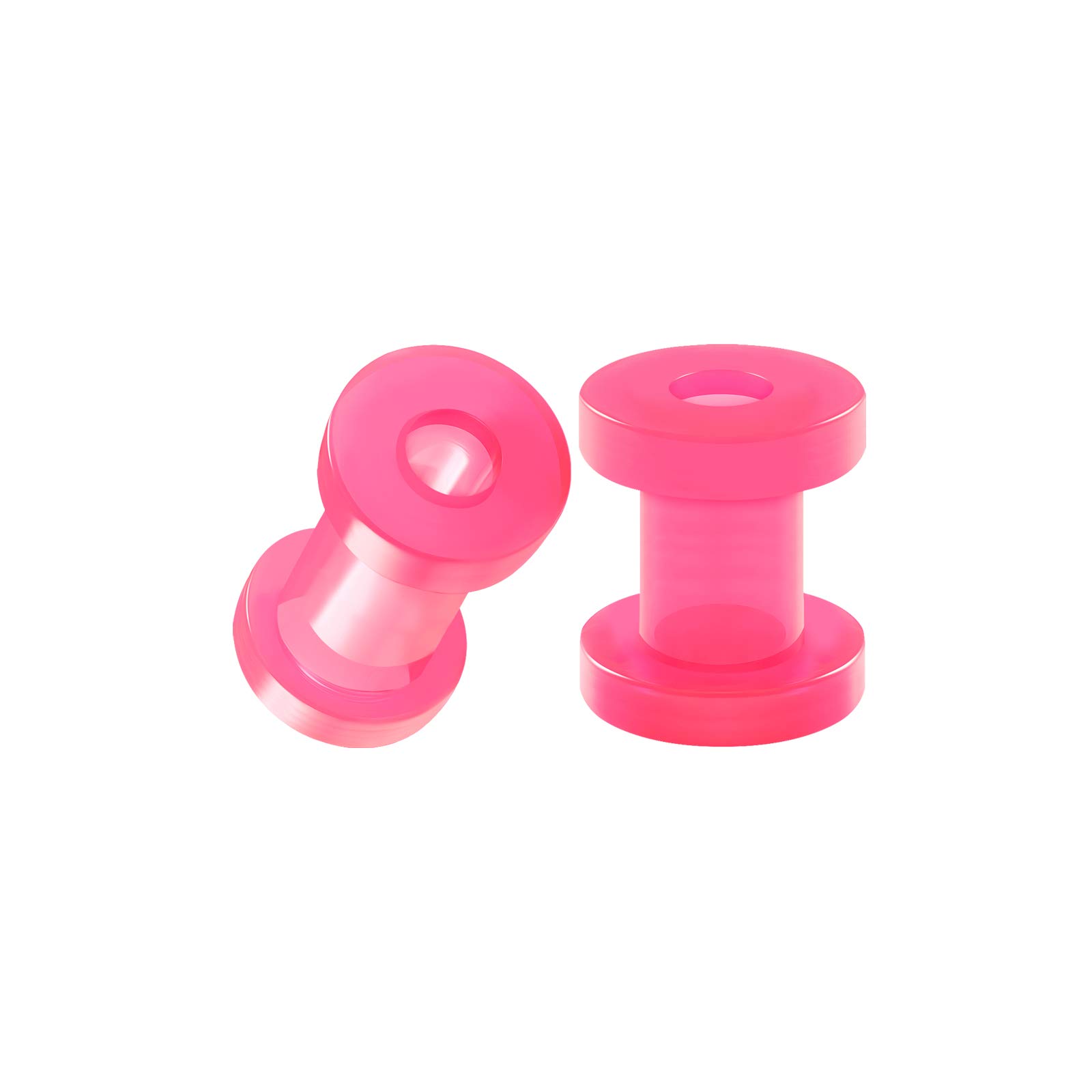 Pink Acrylic Flesh Tunnels - Screw Fit Ear Plugs for Stretching - External Piercing Jewelry for Ear Lobes - Perfect for Gauging, Body Modification & Alternative Fashion Styles