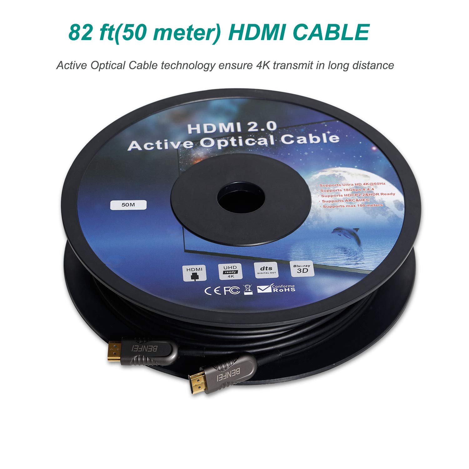 BENFEI 82ft High Speed HDMI Cable 2.0 - 4K HDR 18Gbps, 3D, 2160P, 1080P, Ethernet, Audio Return (ARC) - Compatible with UHD TV, Blu-ray, Xbox, PS4, PS3, PC - Perfect for Home Theater, Gaming & Office Setup