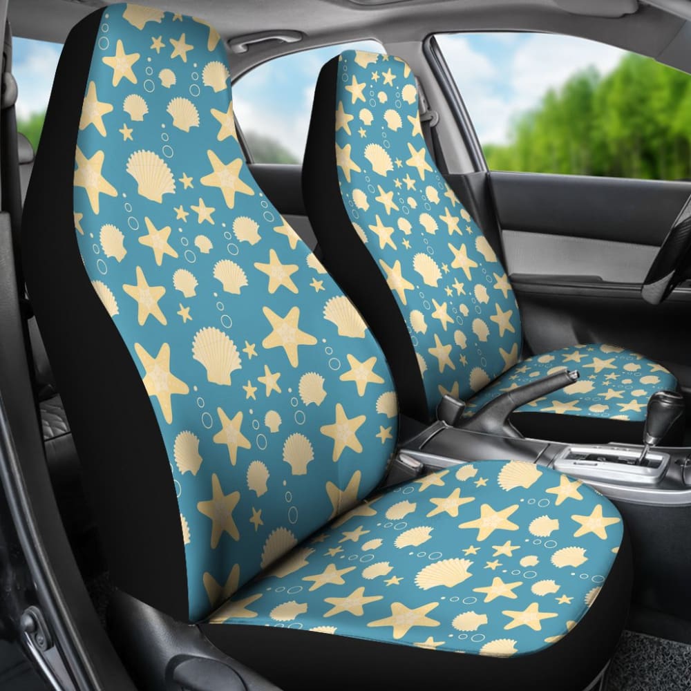 Premium Blue Car Seat Covers with Elegant Sea Shell Pattern - Universal Fit for Cars, SUVs & Trucks - Perfect for Beach Trips, Summer Drives & Coastal Lifestyle