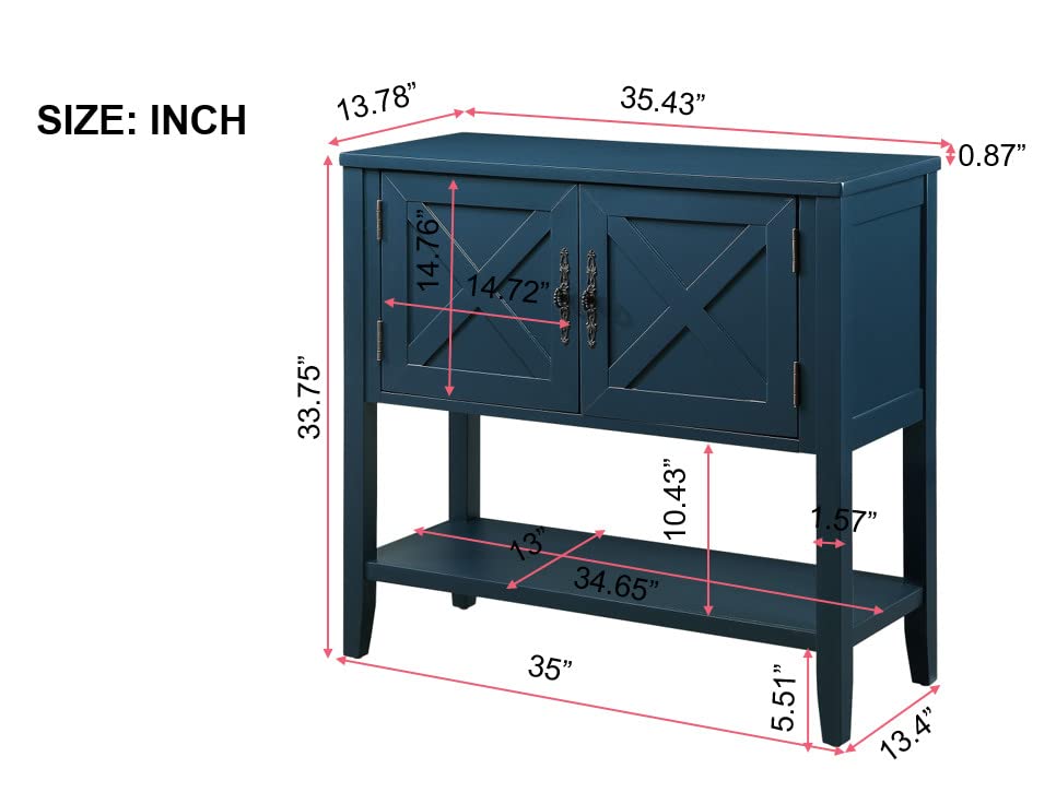35 Inch Farmhouse Wood Buffet Sideboard Console Table with Bottom Shelf & 2-Door Cabinet - Rustic Dining Room Furniture for Kitchen, Living Room, Entryway Storage (Navy Blue) | Perfect for Farmhouse Decor, Small Space Storage & Dining Room Organization
