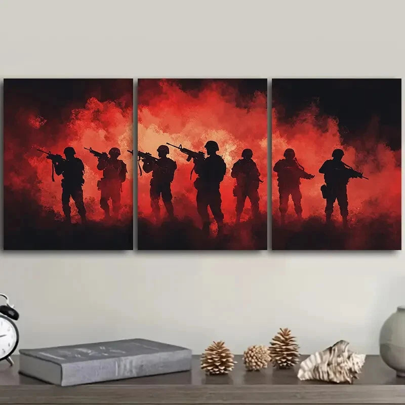 3-Piece Metal Print of Soldiers in Formation - Ready to Hang Military Wall Art for Home, Office & Man Cave Decor