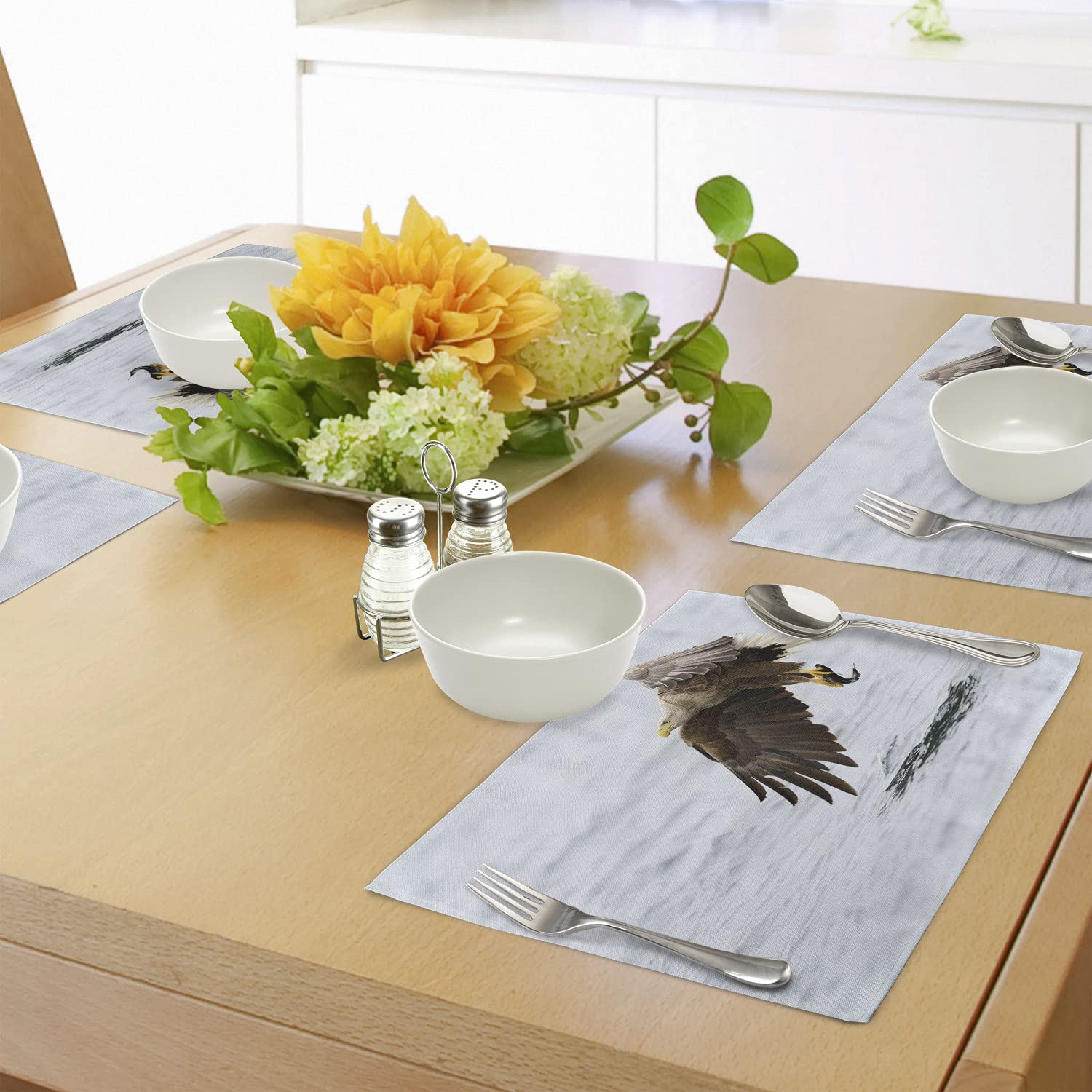 Ambesonne Eagle Place Mats Set of 4 - Washable Fabric Dining Table Mats with Bird Feather Design for Kitchen & Dining Room Decor - Perfect for Thanksgiving, Christmas Dinner, and Home Entertaining (Pearl Brown Yellow)