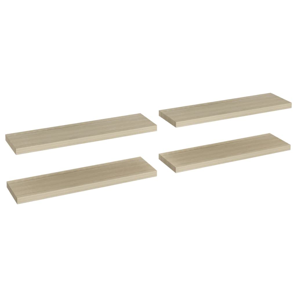 Floating Wall Shelves Set of 4 - 35.4x9.3x1.5 Inch Oak MDF Wall Mounted Shelves for Bedroom, Living Room & Office Decor - Modern Floating Shelf for Displaying Books, Plants & Home Decor