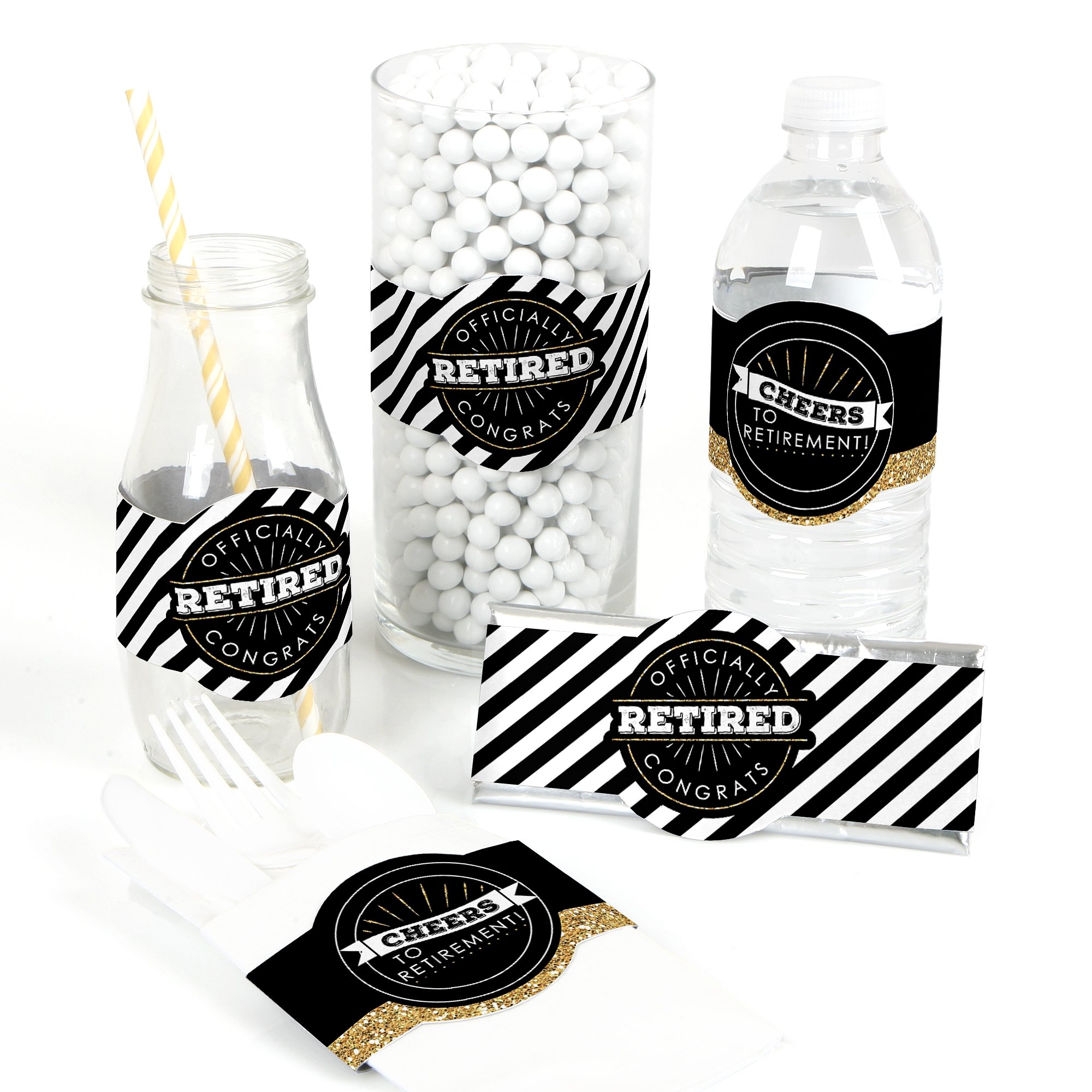 Happy Retirement DIY Party Supplies Set of 15 - Big Dot of Happiness Retirement Party Favors, Wrappers & Decorations - Perfect for Retirement Celebrations, Office Parties & Farewell Events
