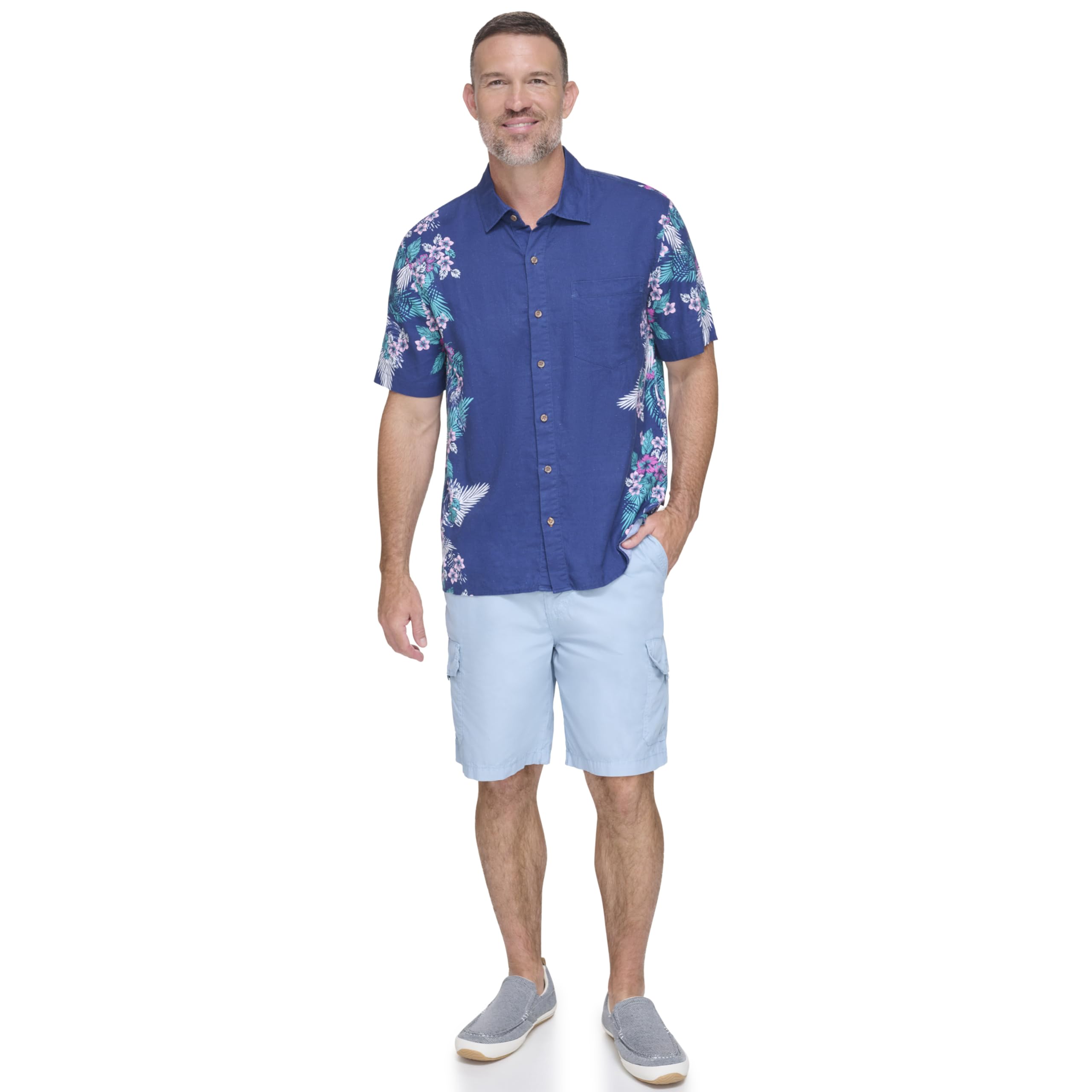 Margaritaville Men's Island Reserve Hawaiian Party Shirt - Tropical Floral Print Short Sleeve Button Up for Beach Vacation, Luau & Summer Outfits