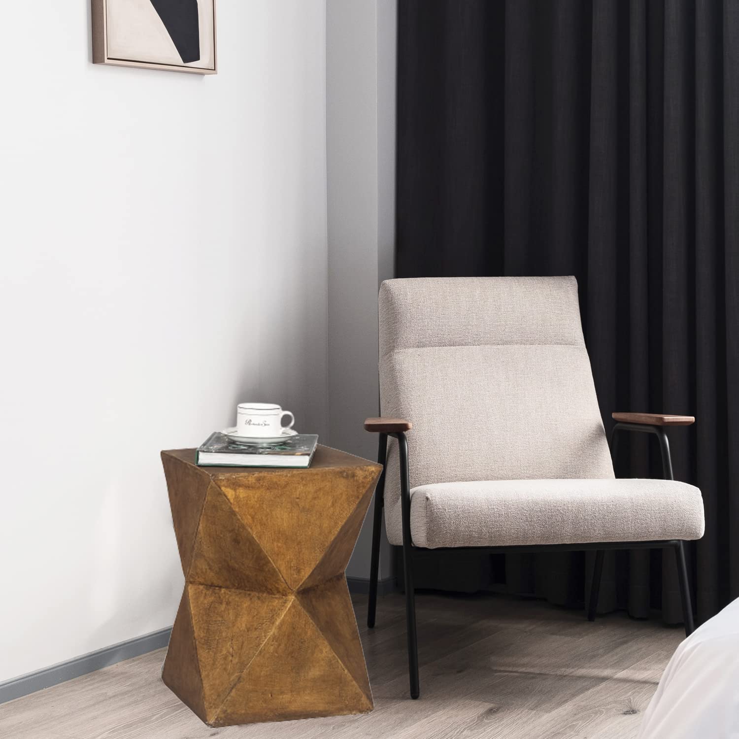 Joveco Square Concrete Side Table - Indoor Outdoor Accent Table for Living Room, Bedroom, Patio, Balcony - Decorative Garden Stool & End Table - Natural Finish - Perfect for Coffee, Plants & Home Decor