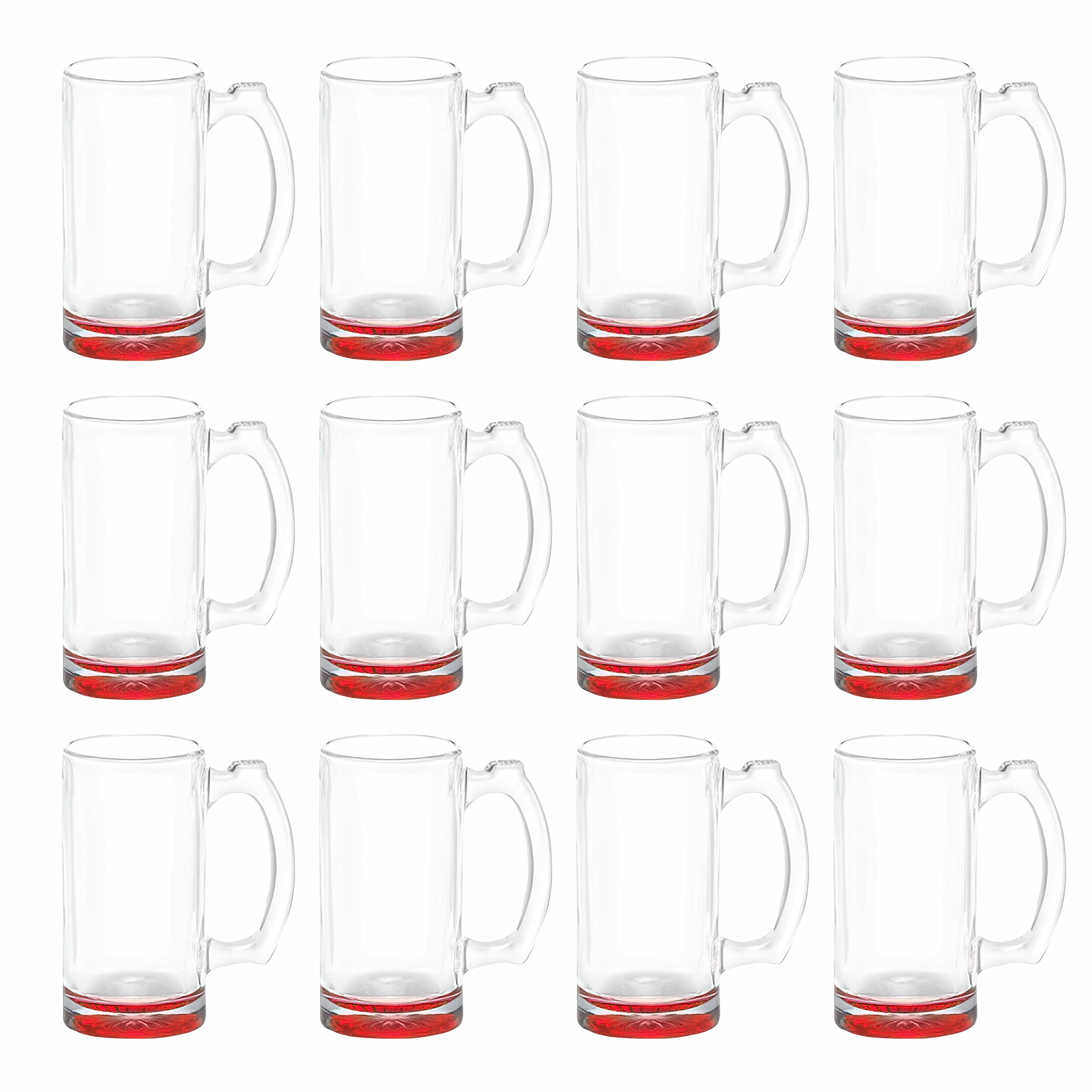 12-Piece Libbey 12 oz Beer Mugs Set - Durable Red Glassware for Groomsmen Gifts, Parties & Home Bar Use