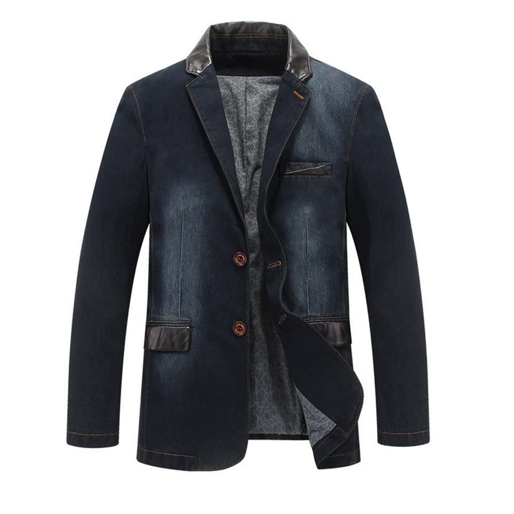 UXZDX Plus Size Men's Denim Jacket - Slim Fit Blazer Coat for Spring & Autumn | Casual & Formal Outwear | XXL Size (Color B) | Perfect for Office, Dating & Outdoor Activities