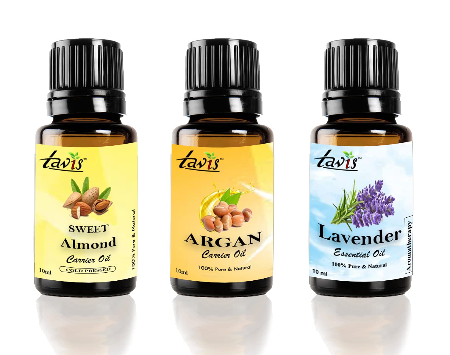 Tavis Sweet Almond Oil, Argan Oil & Lavender Oil Combo Pack - 100% Natural Hair & Skin Care Treatment | Perfect for Moisturizing, Nourishing & Aromatherapy at Home