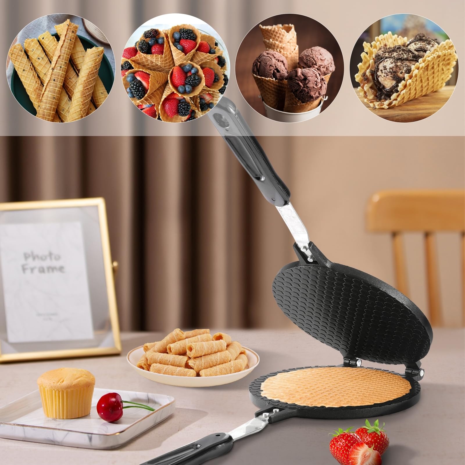 Dyna-Living Waffle Cone Maker Machine - 6.7'' Non-Stick Electric Waffle Bowl & Ice Cream Cone Maker for Home Use | Perfect for DIY Desserts, Egg Rolls, and Homemade Ice Cream Treats | Great for Parties, Cafes, and Family Fun