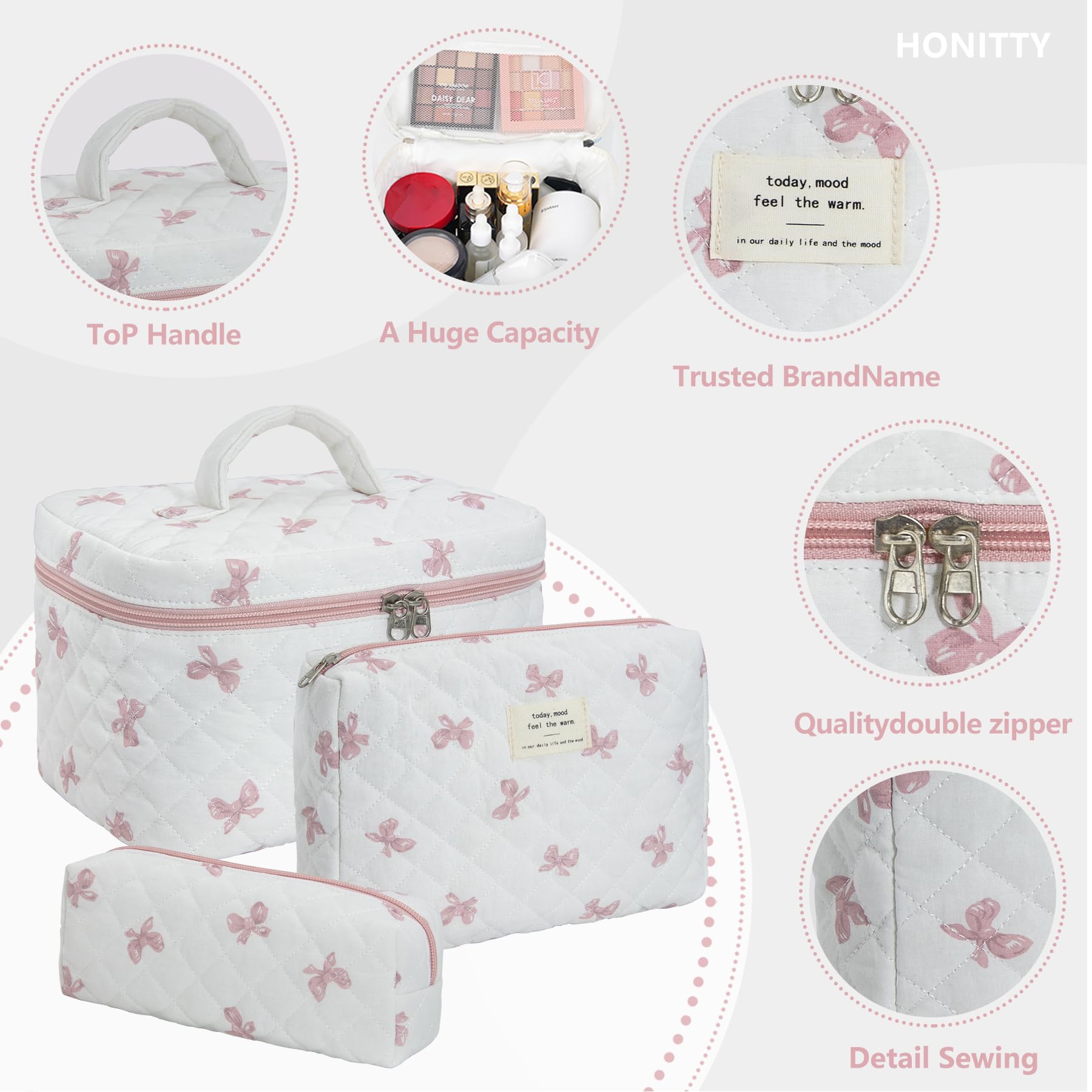 Floral Makeup Bag for Women - Large Quilted Cosmetic & Toiletry Travel Bag