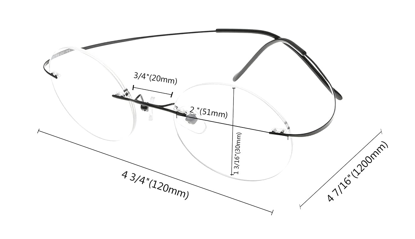 Titanium Rimless Round Reading Glasses for Men - Lightweight & Durable Eyewear - Perfect for Reading, Computer Use & Daily Wear