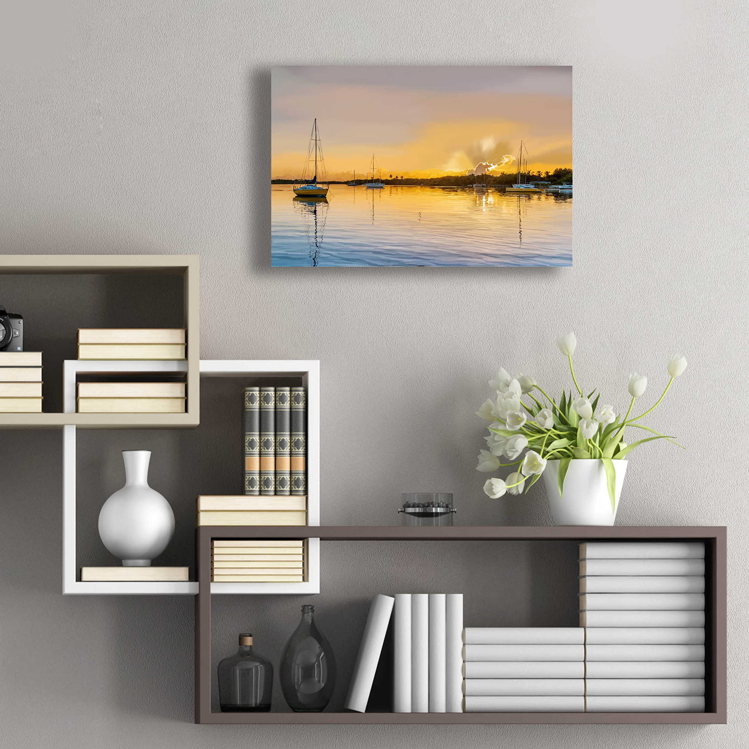 Emily Kalina 'In the Golden Light IV' Acrylic Glass Wall Art - 24x16 Inches Modern Abstract Painting for Living Room, Bedroom & Office Decor