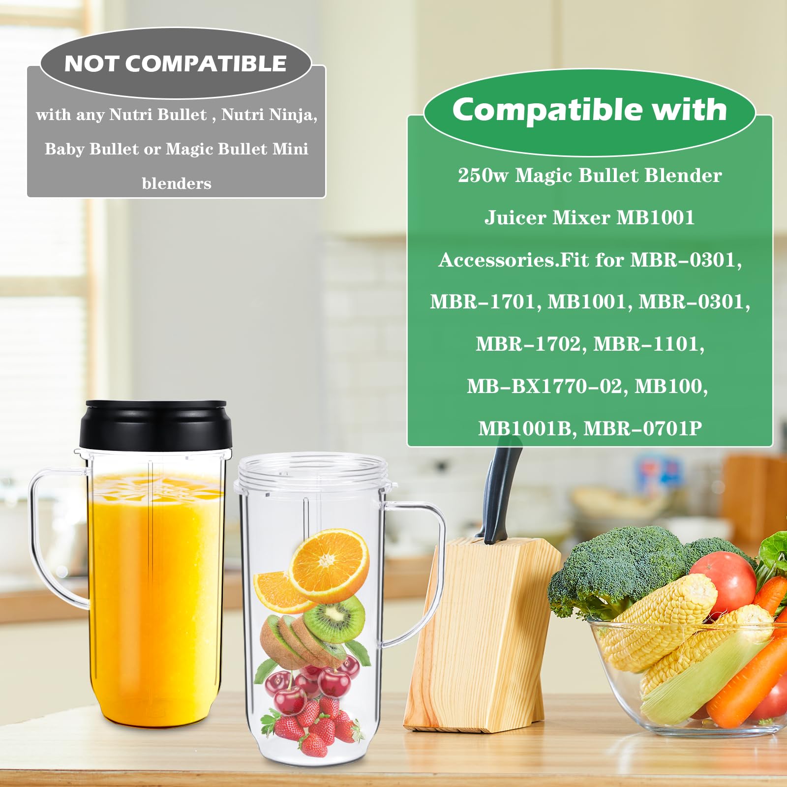 22oz Magic Bullet Blender Replacement Cups (2-Pack) - BPA-Free Food Grade Plastic with Flip-Top Lid & Handle - Compatible with Magic Bullet 250W MB1001 - Perfect for Smoothies, Protein Shakes & Meal Prep On-The-Go