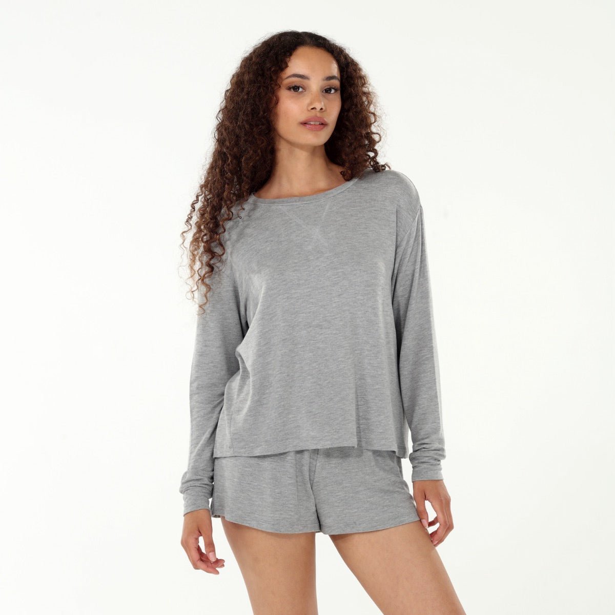 Good Times Shortie Set In Heather Grey - Women's Casual Lounge Outfit for Home & Sleepwear | Perfect for Relaxing, Lounging, and Comfortable Everyday Wear