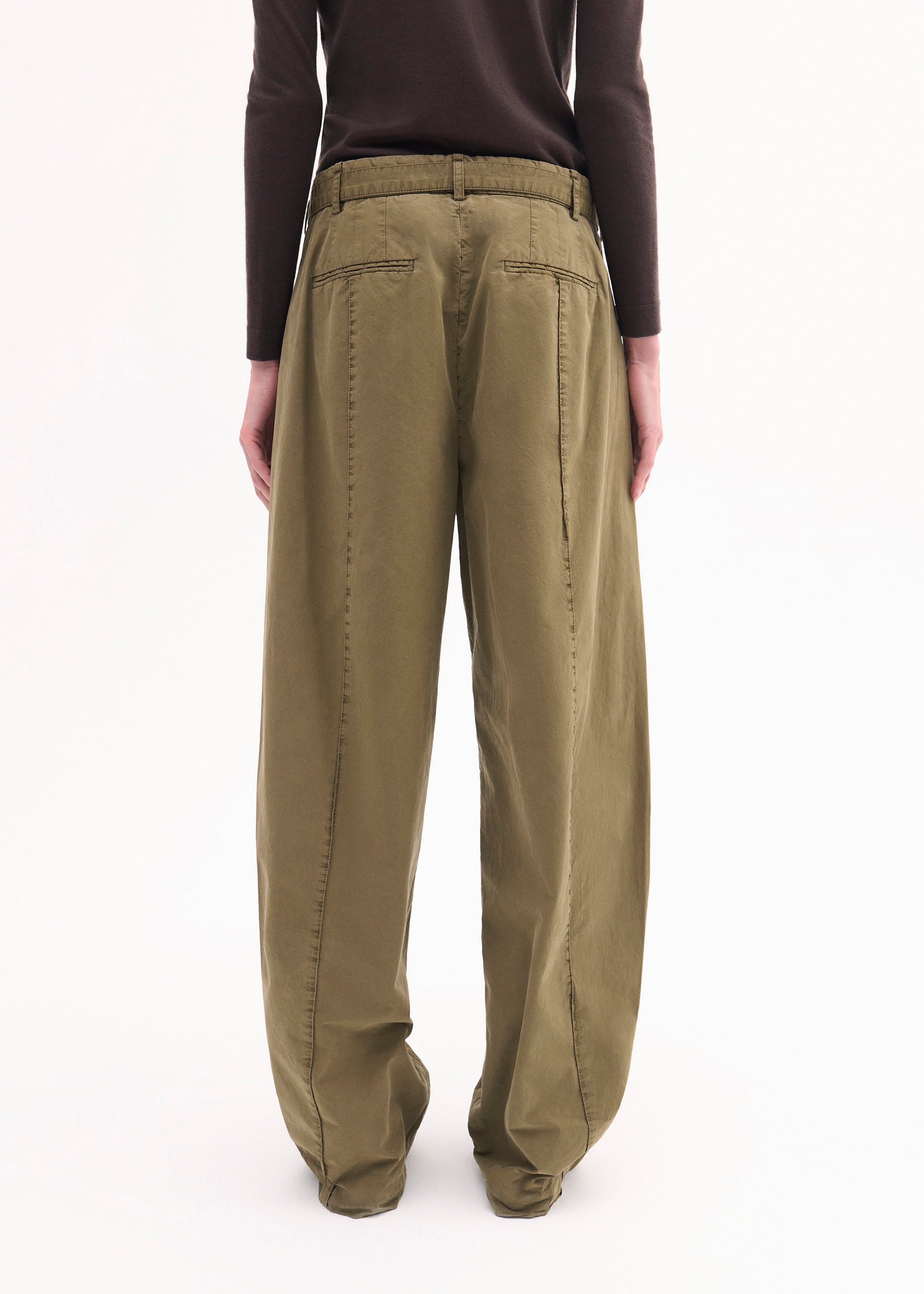 Women's High Waist Cotton Twill Pants - Olive Green Casual Trousers for Work, Travel & Everyday Wear
