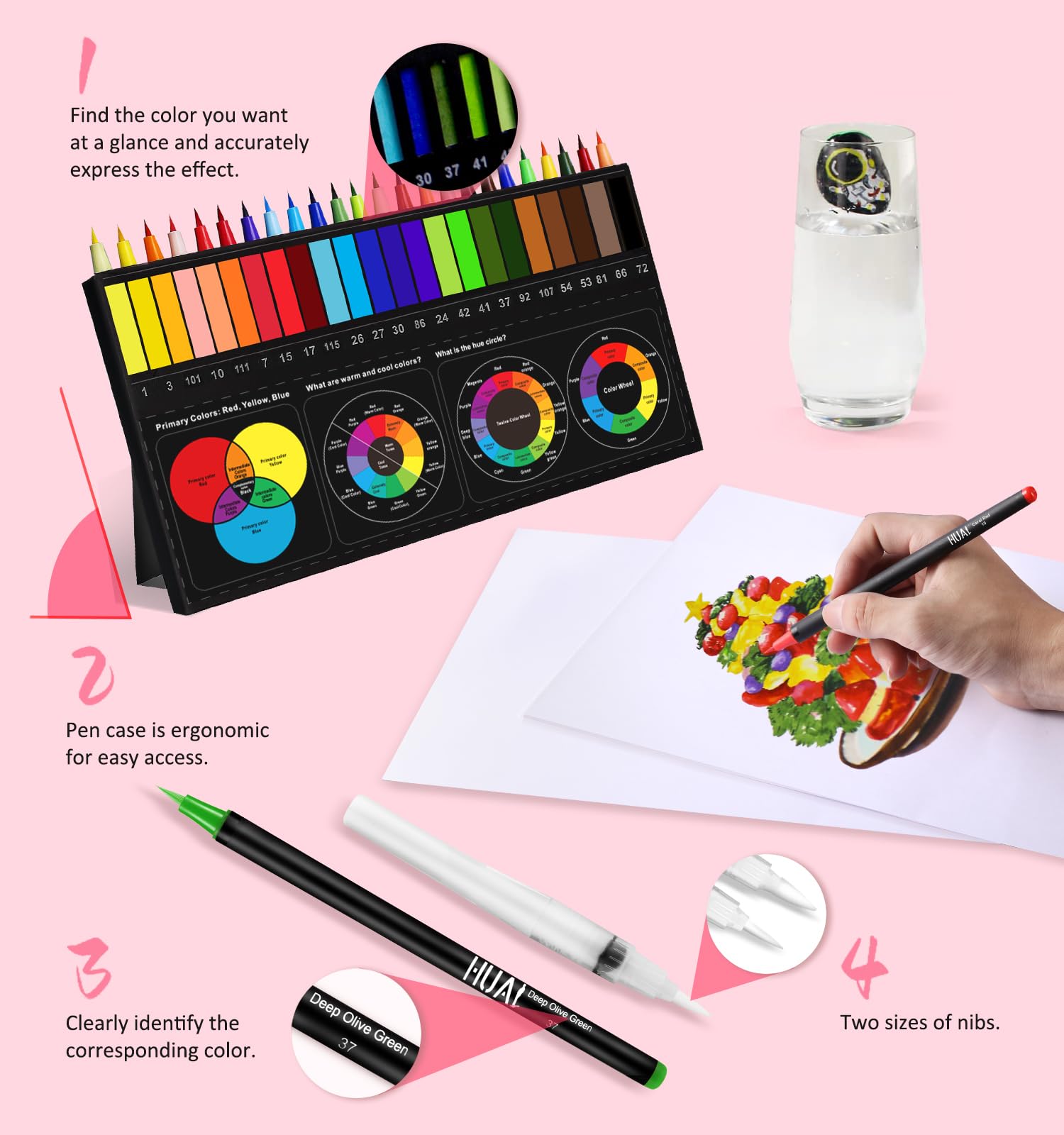 24-Color Watercolor Brush Pens with Blending Brushes - for Coloring Books & Card Making