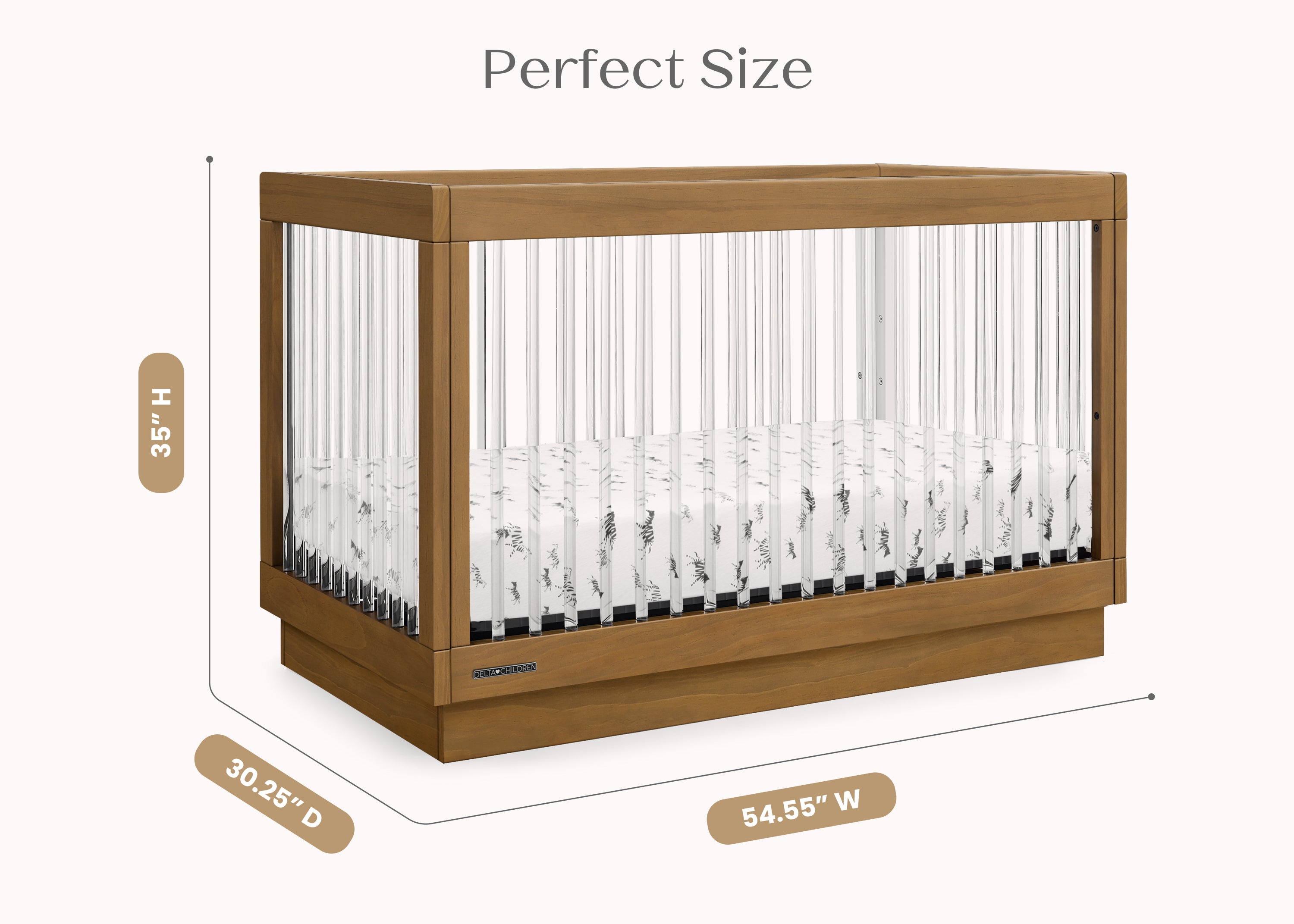 James Acrylic 4-in-1 Convertible Baby Crib - Toddler Bed, Daybed & Full-Size Frame | Modern Nursery Furniture for Boys & Girls | Perfect for Small Spaces & Minimalist Bedrooms